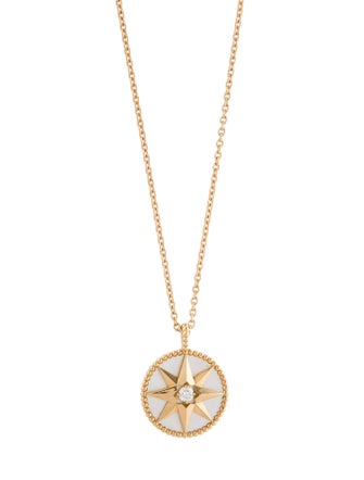 Christian Dior 18K Mother of Pearl & Diamond Medium Rose des Vents Medallion Necklace