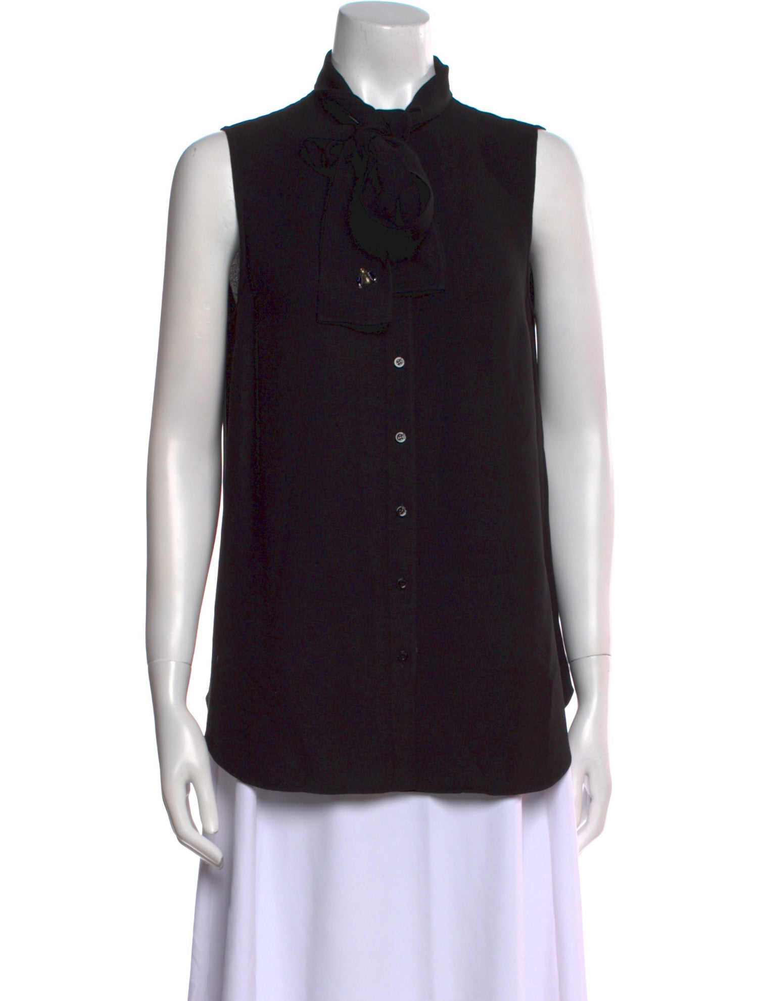 Christian Dior Silk Mock Neck Button-Up Top