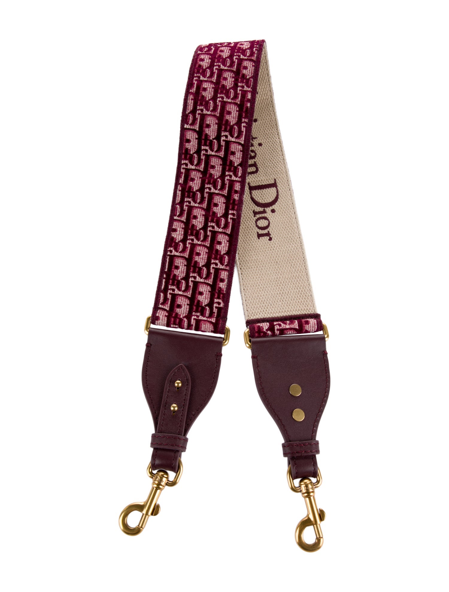Christian Dior Burgundy Pattern Printed Canvas Bag Strap