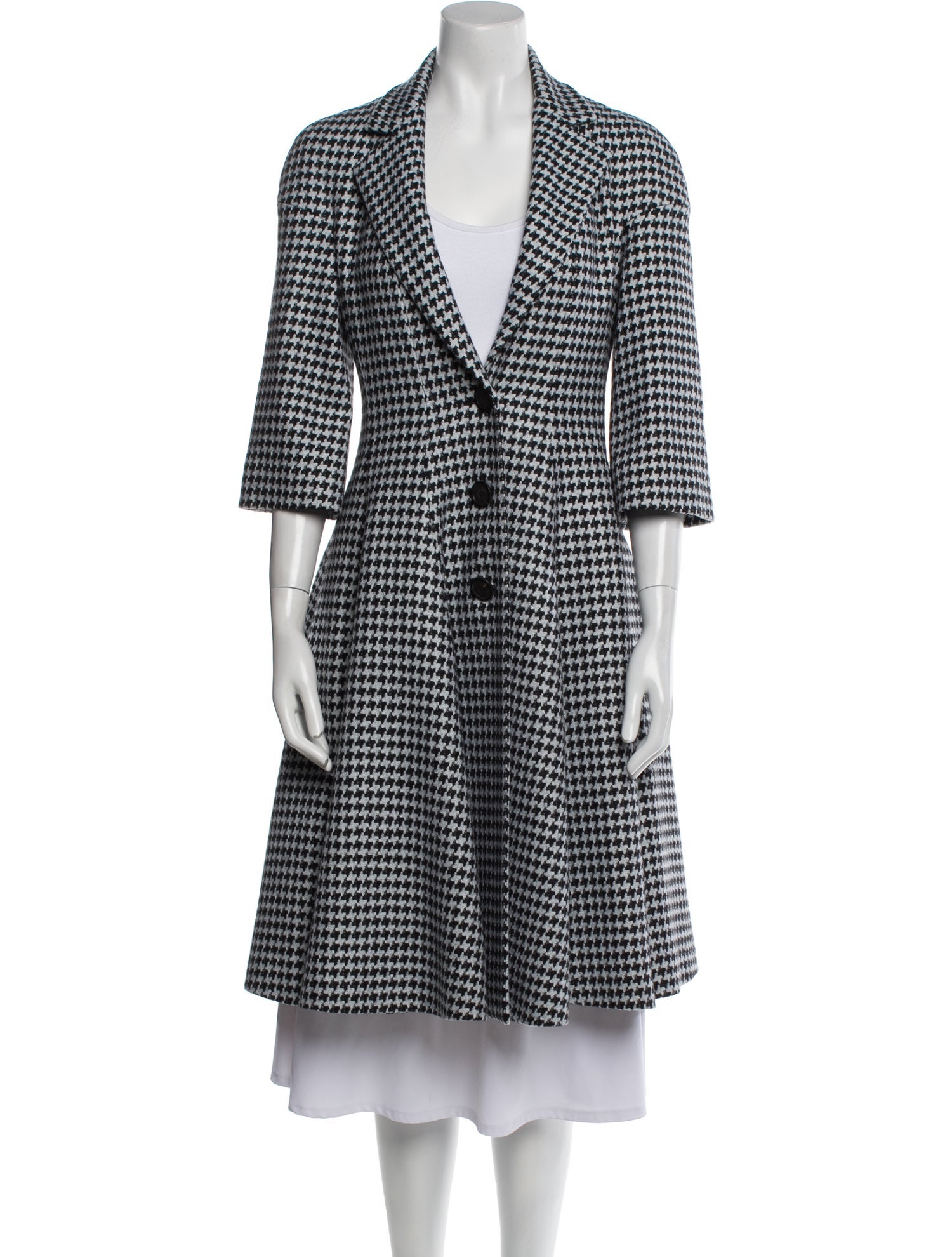 Christian Dior Virgin Wool Houndstooth Print Coat