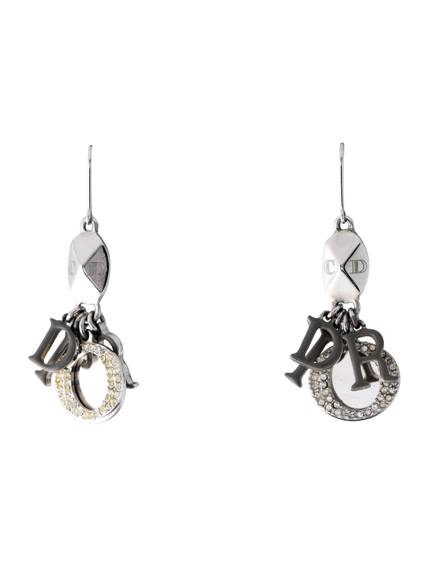 Christian Dior Enamel & Crystal Logo Drop Earrings