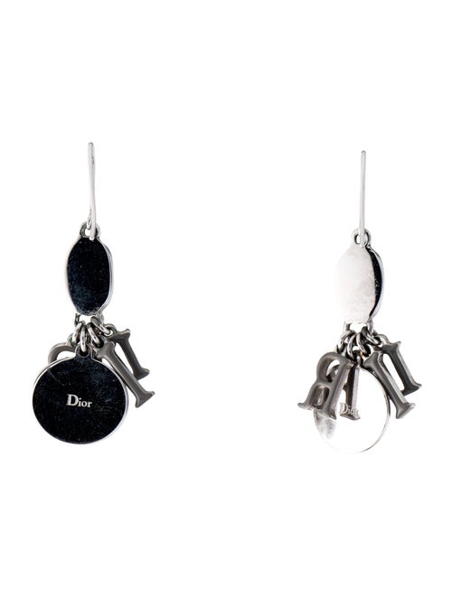Christian Dior Enamel & Crystal Logo Drop Earrings