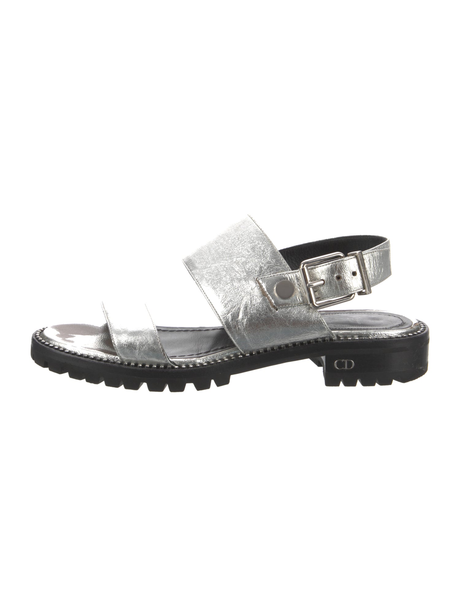 Christian Dior Leather Crystal Embellishments Slingback Sandals