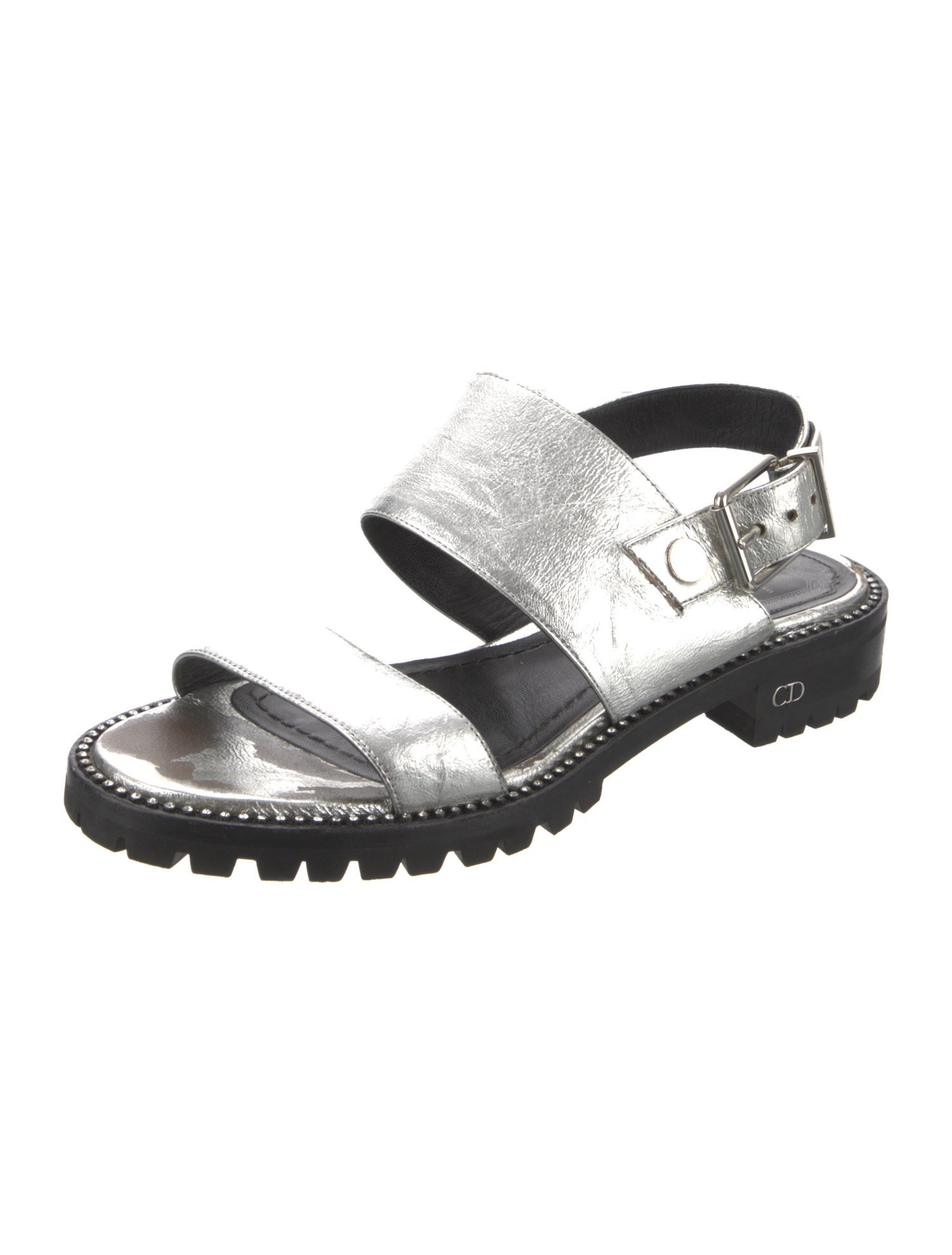 Christian Dior Leather Crystal Embellishments Slingback Sandals