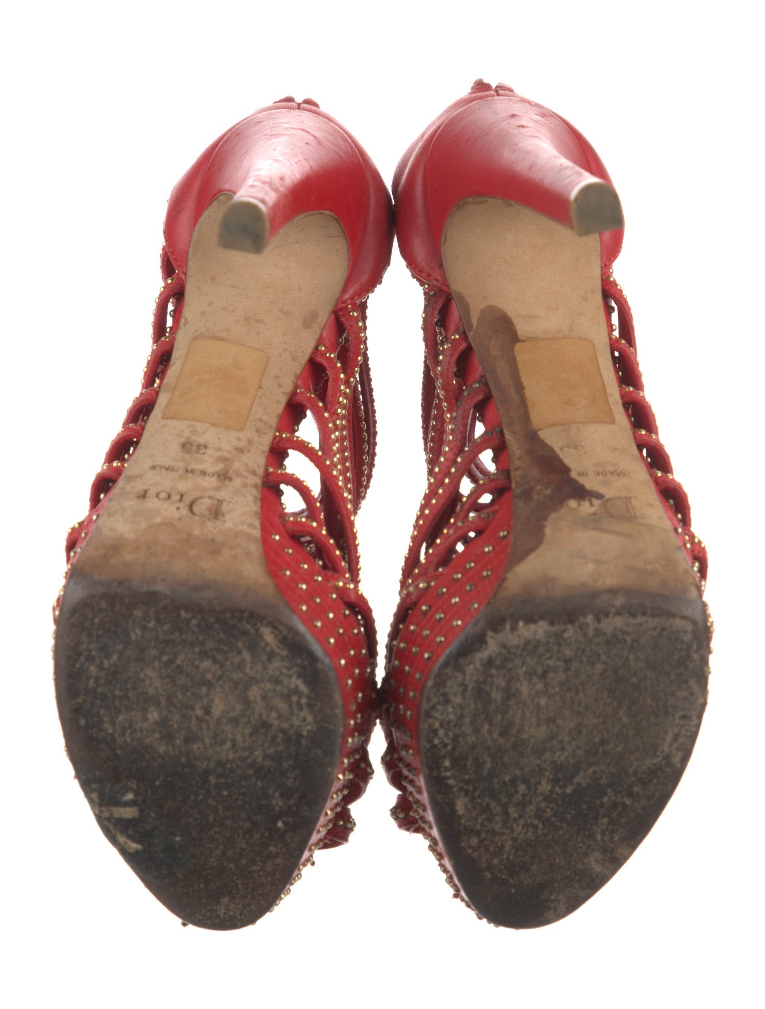 Christian Dior Leather Studded Accents T-Strap Sandals