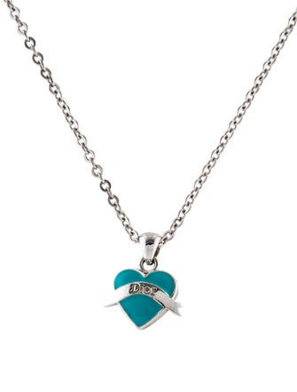 Christian Dior Enamel Heart Pendant Necklace