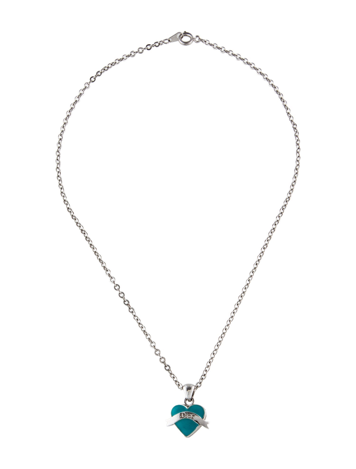 Christian Dior Enamel Heart Pendant Necklace