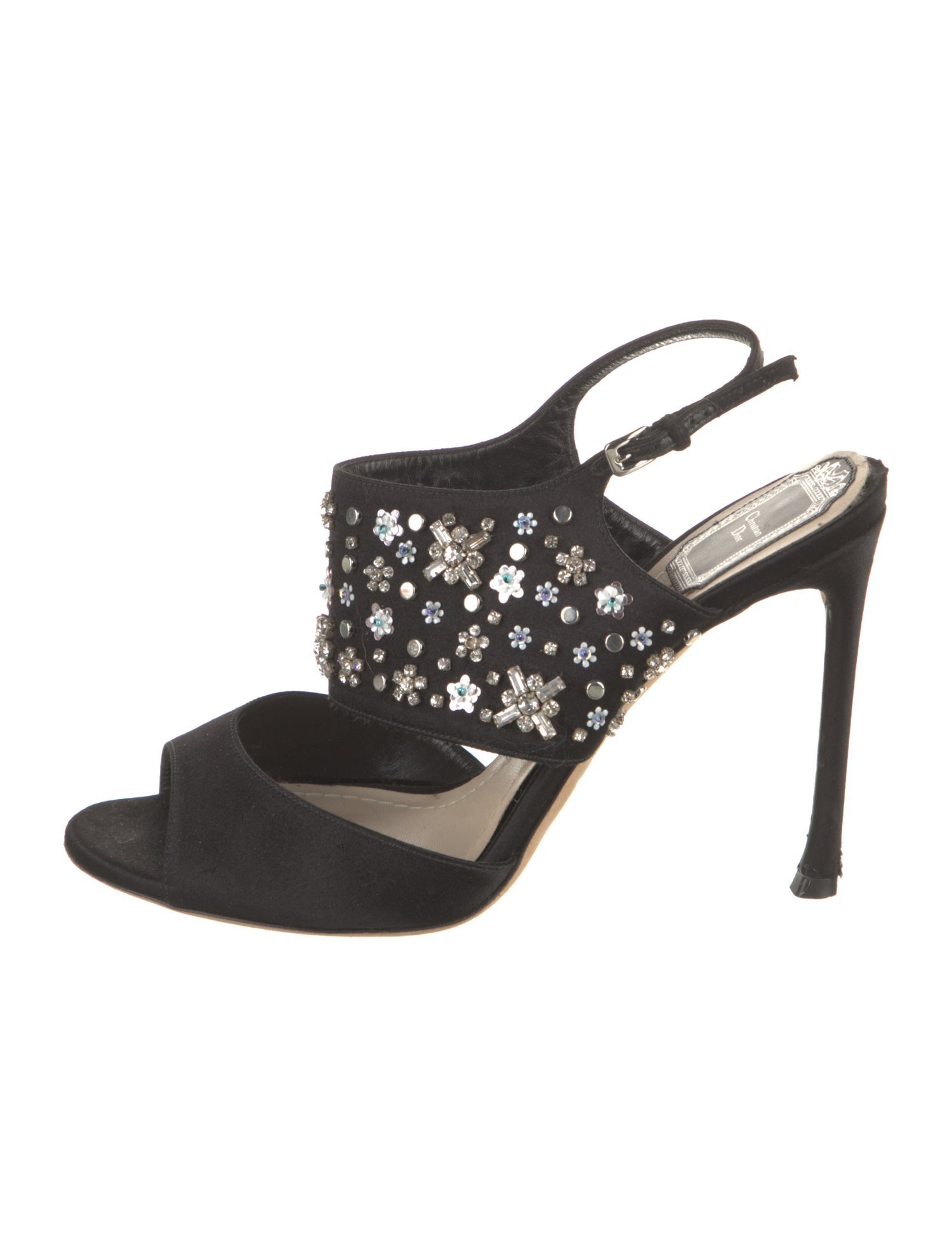 Christian Dior Satin Crystal Embellishments Slingback Sandals