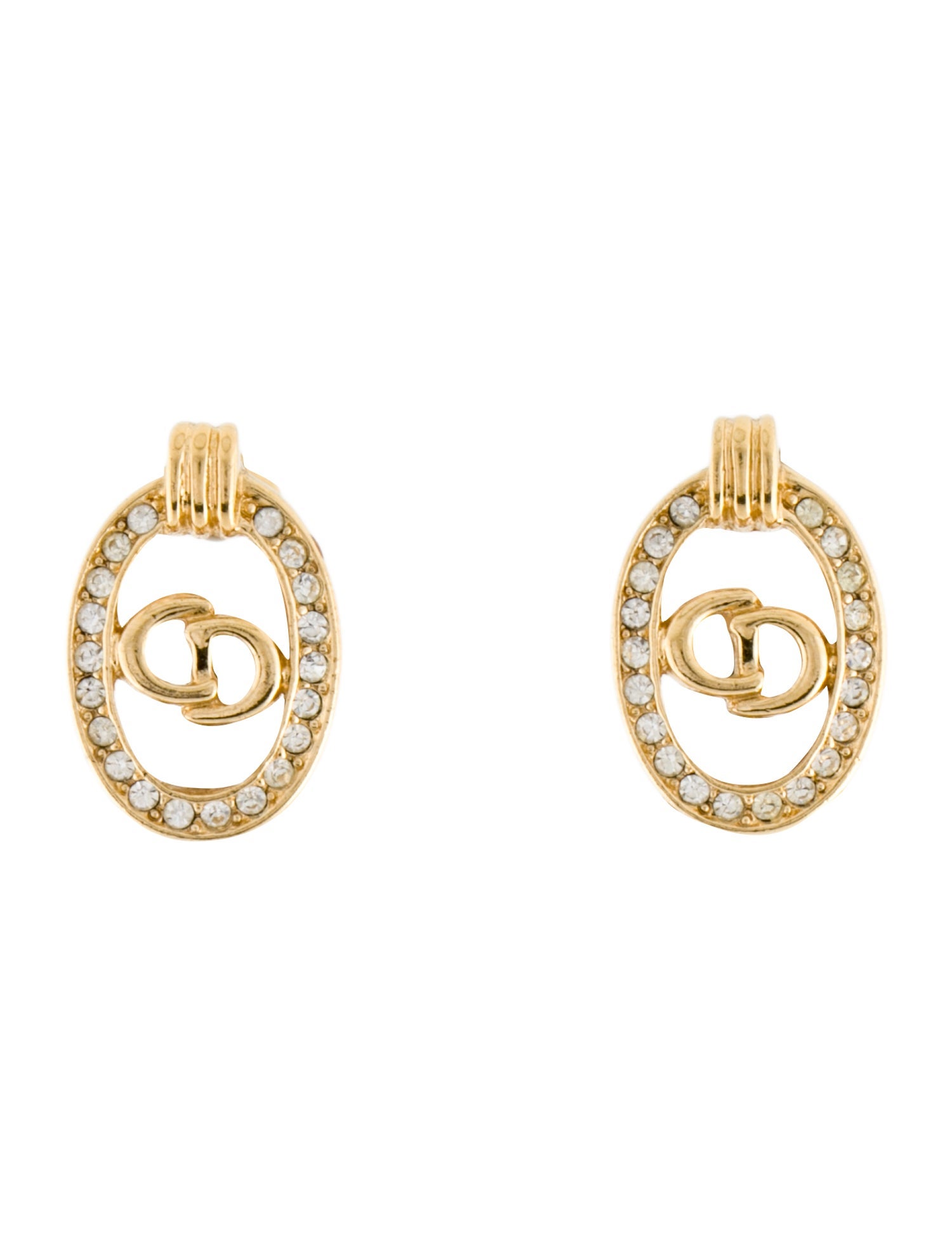 Christian Dior Vintage Crystal CD Clip-On Earrings