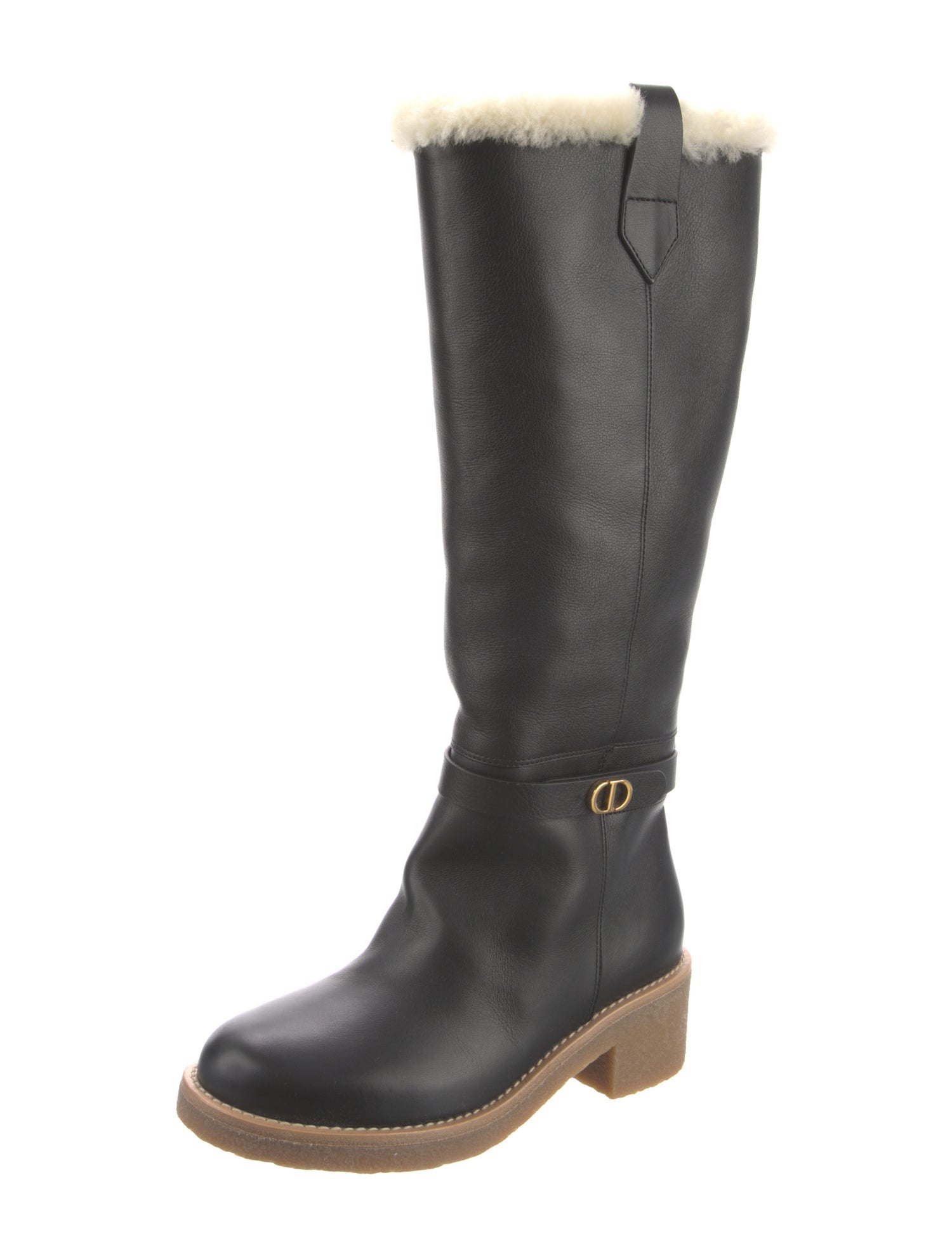Christian Dior Leather Faux Fur Trim Riding Boots