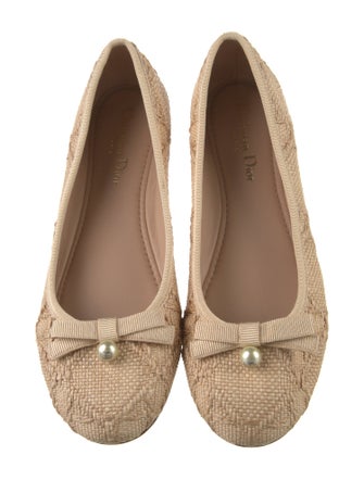 Christian Dior Faux Pearl Accents Straw Ballet Flats