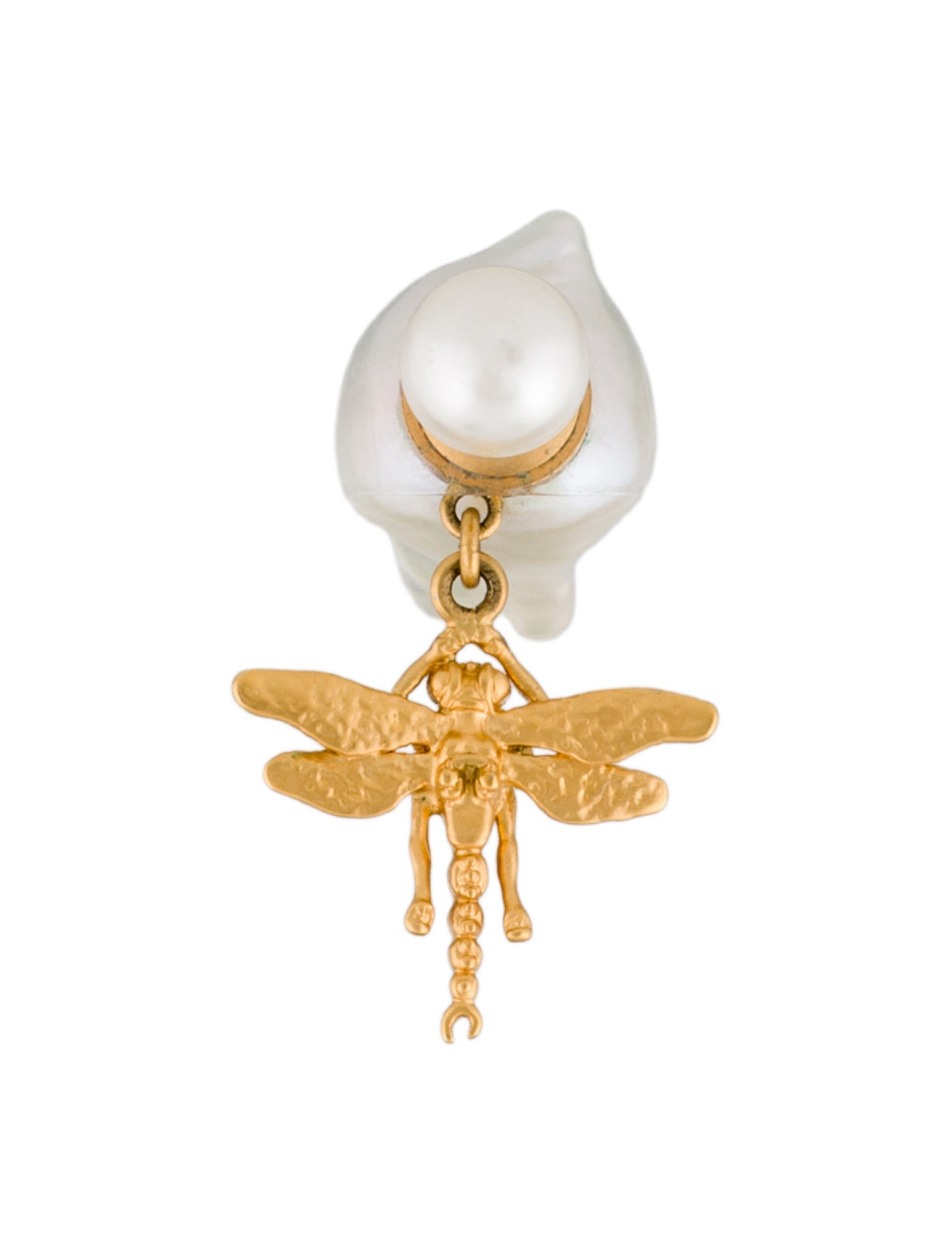 Christian Dior Pearl & Faux Pearl Dragonfly Single Earring