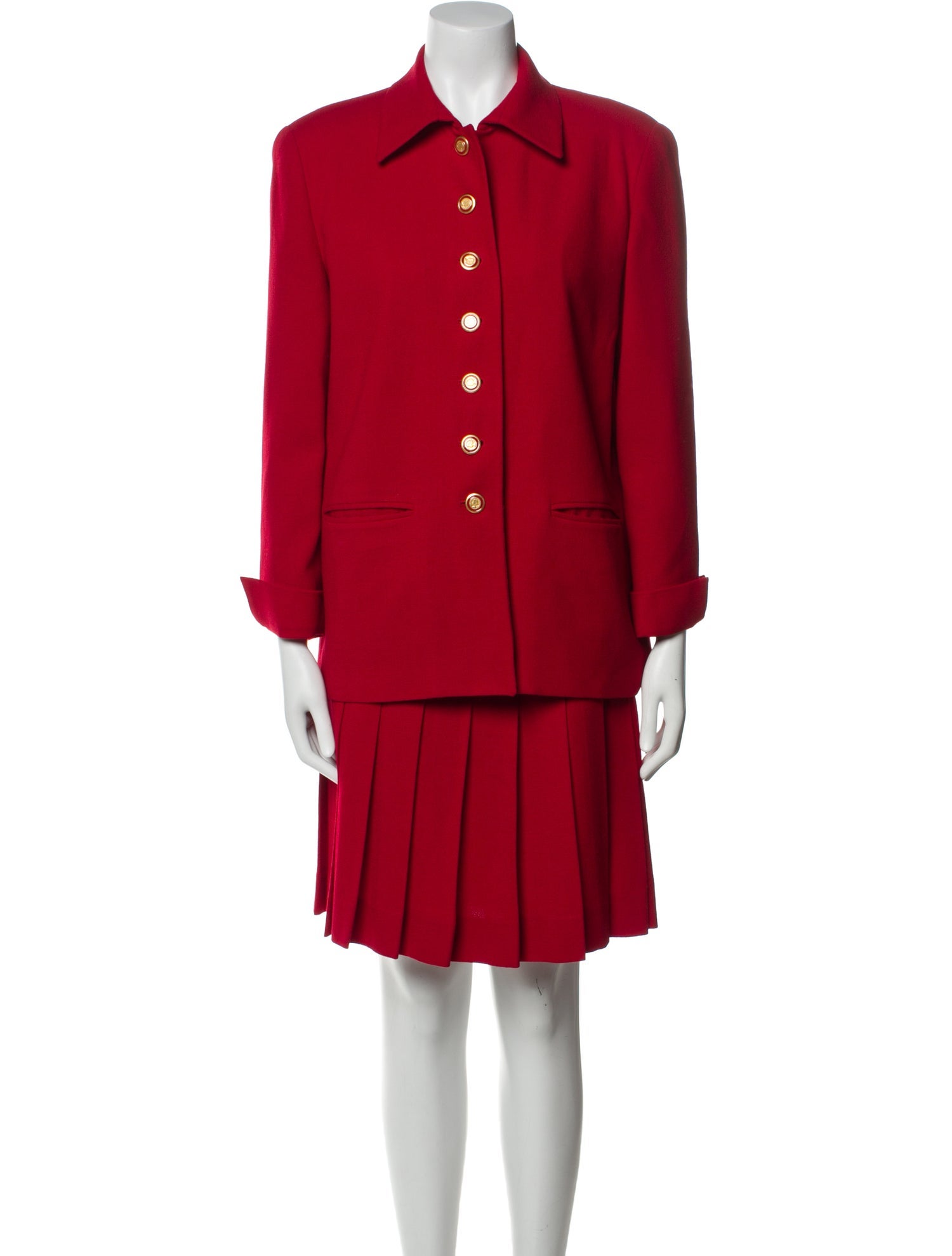 Christian Dior Wool Pleated Accents Skirt Suit