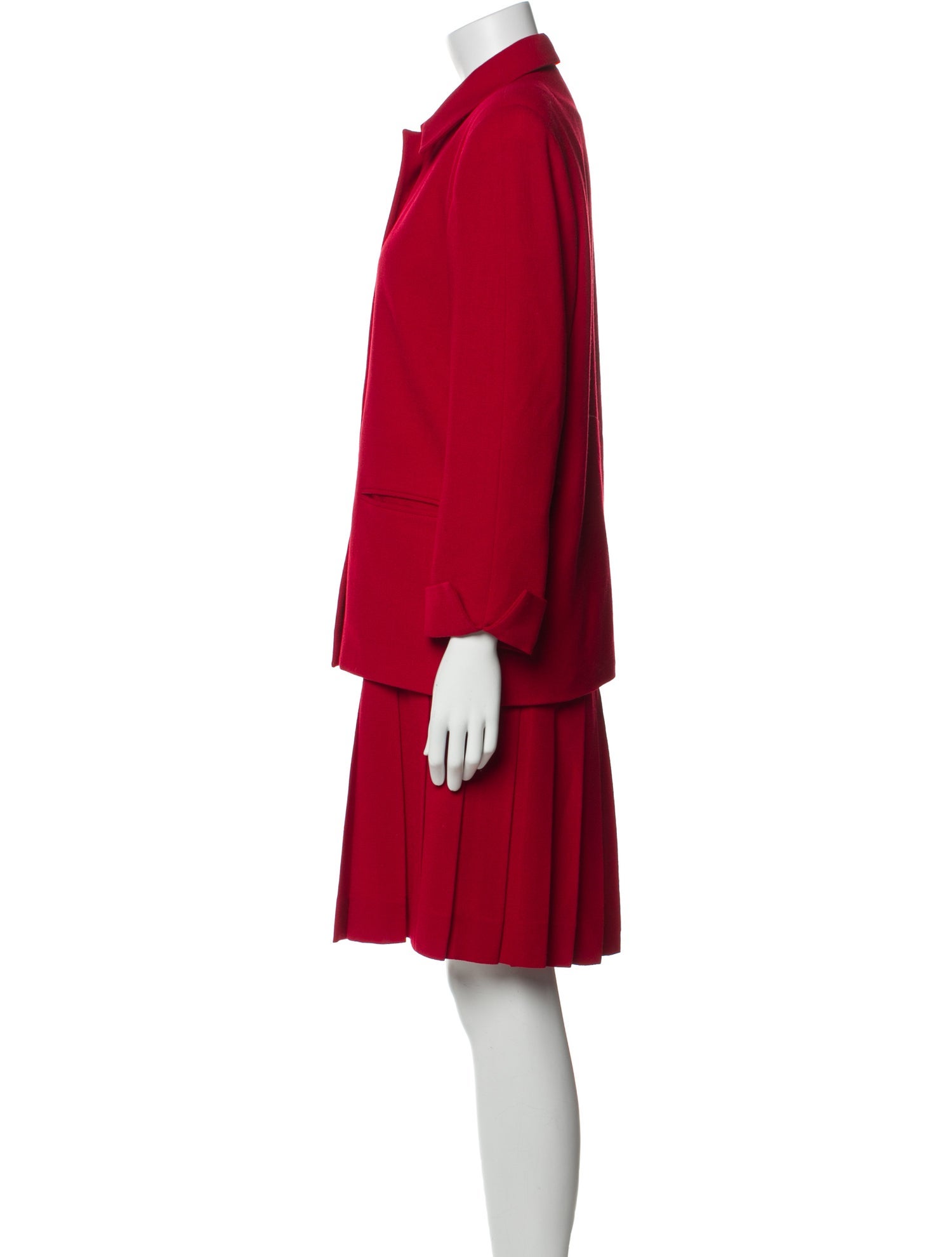 Christian Dior Wool Pleated Accents Skirt Suit