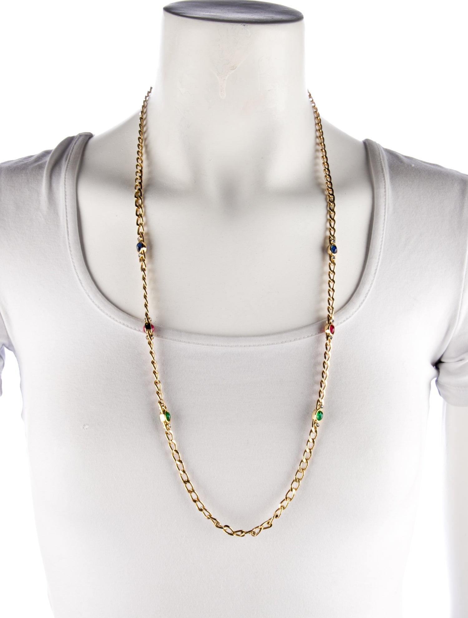 Christian Dior Vintage Crystal & Stone Chain Necklace
