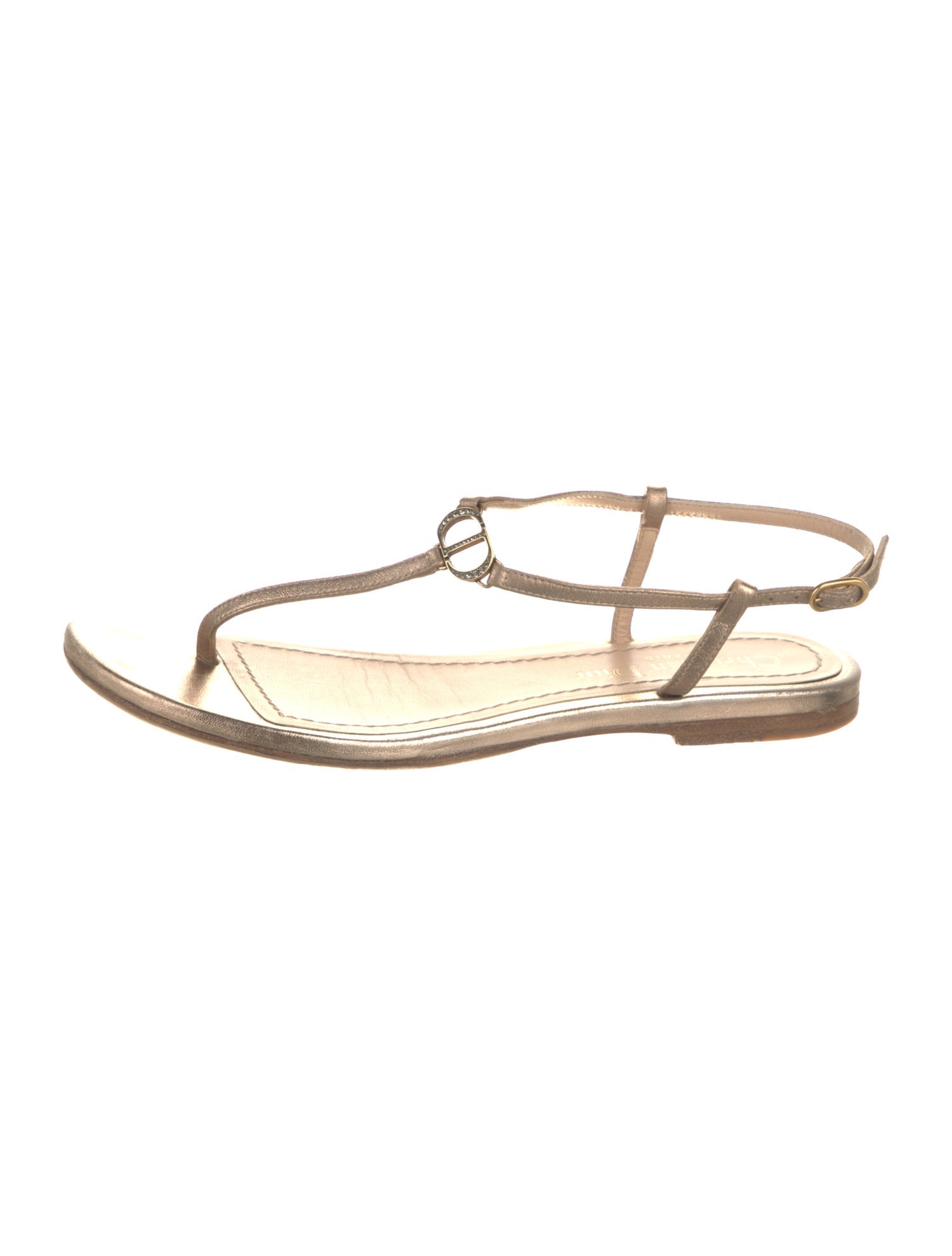 Christian Dior Leather Crystal Embellishments T-Strap Sandals