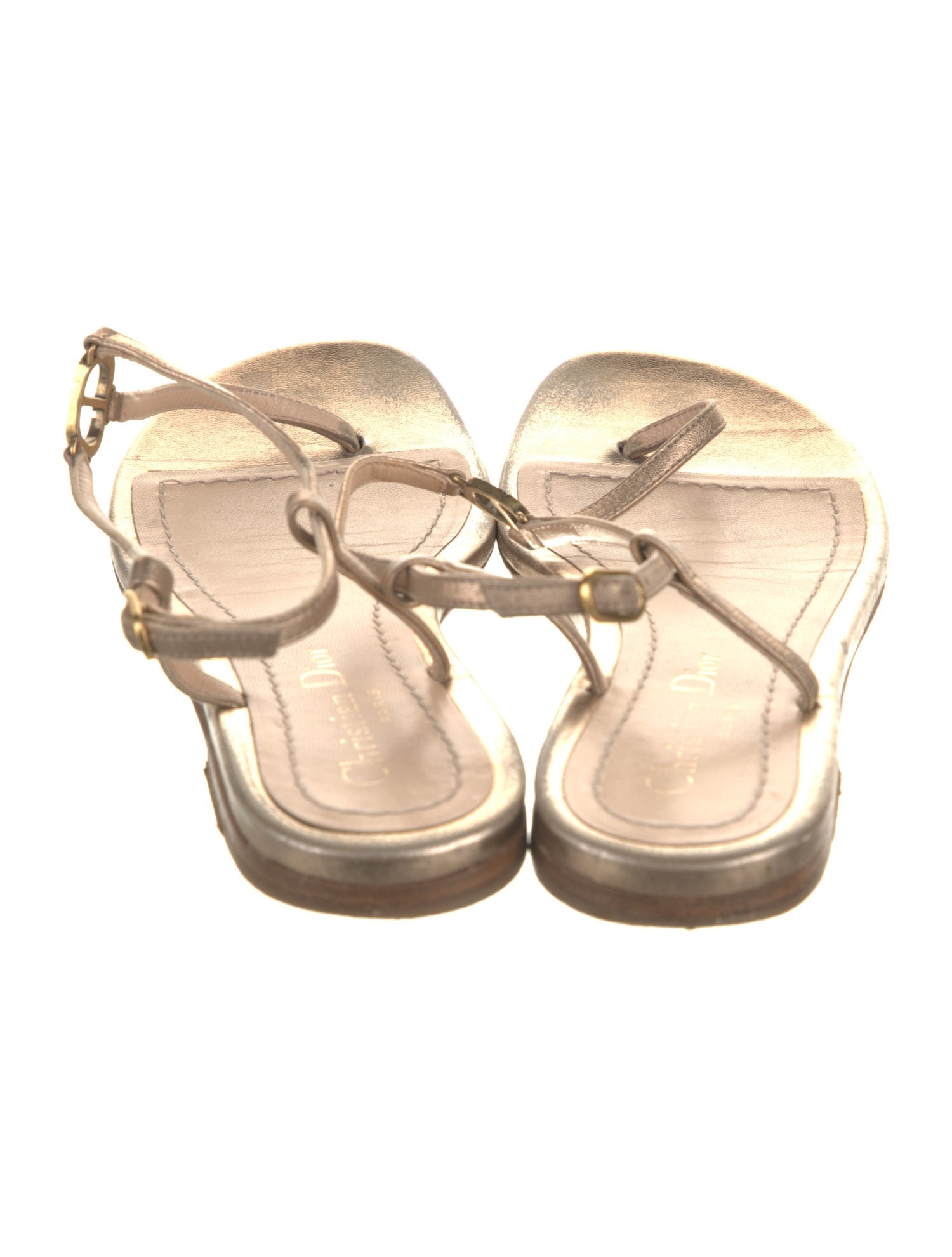 Christian Dior Leather Crystal Embellishments T-Strap Sandals