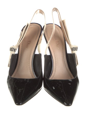 Christian Dior Patent Leather Graphic Print Slingback Pumps