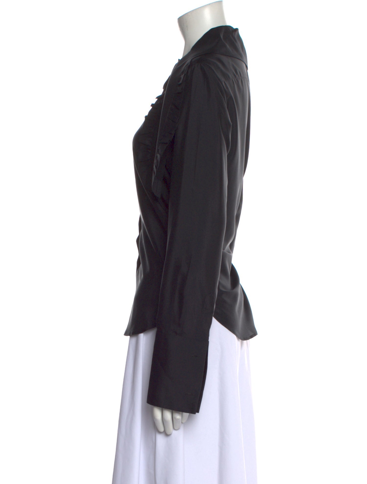 Christian Dior Silk Mock Neck Button-Up Top