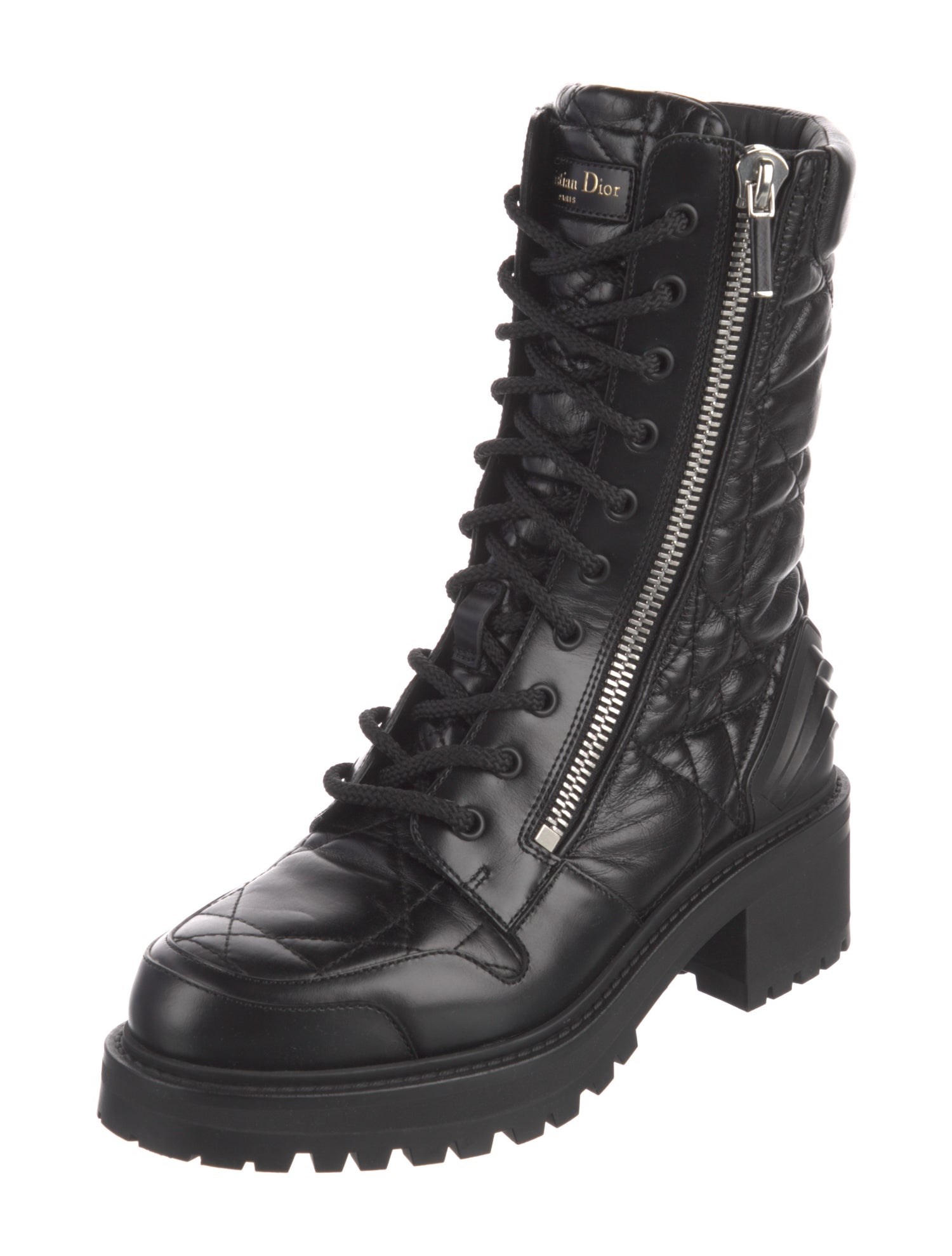 Christian Dior Cannage Pattern Leather Combat Boots