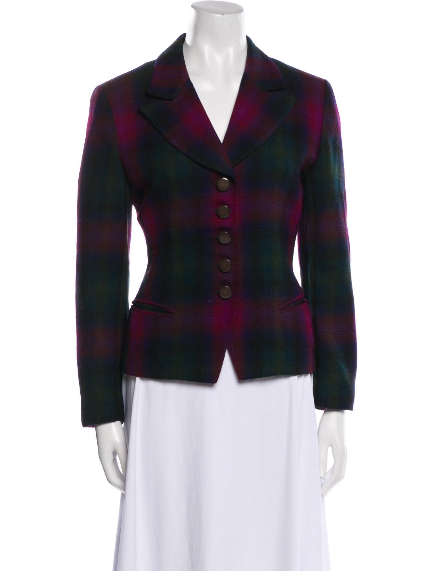 Christian Dior Wool Plaid Print Blazer