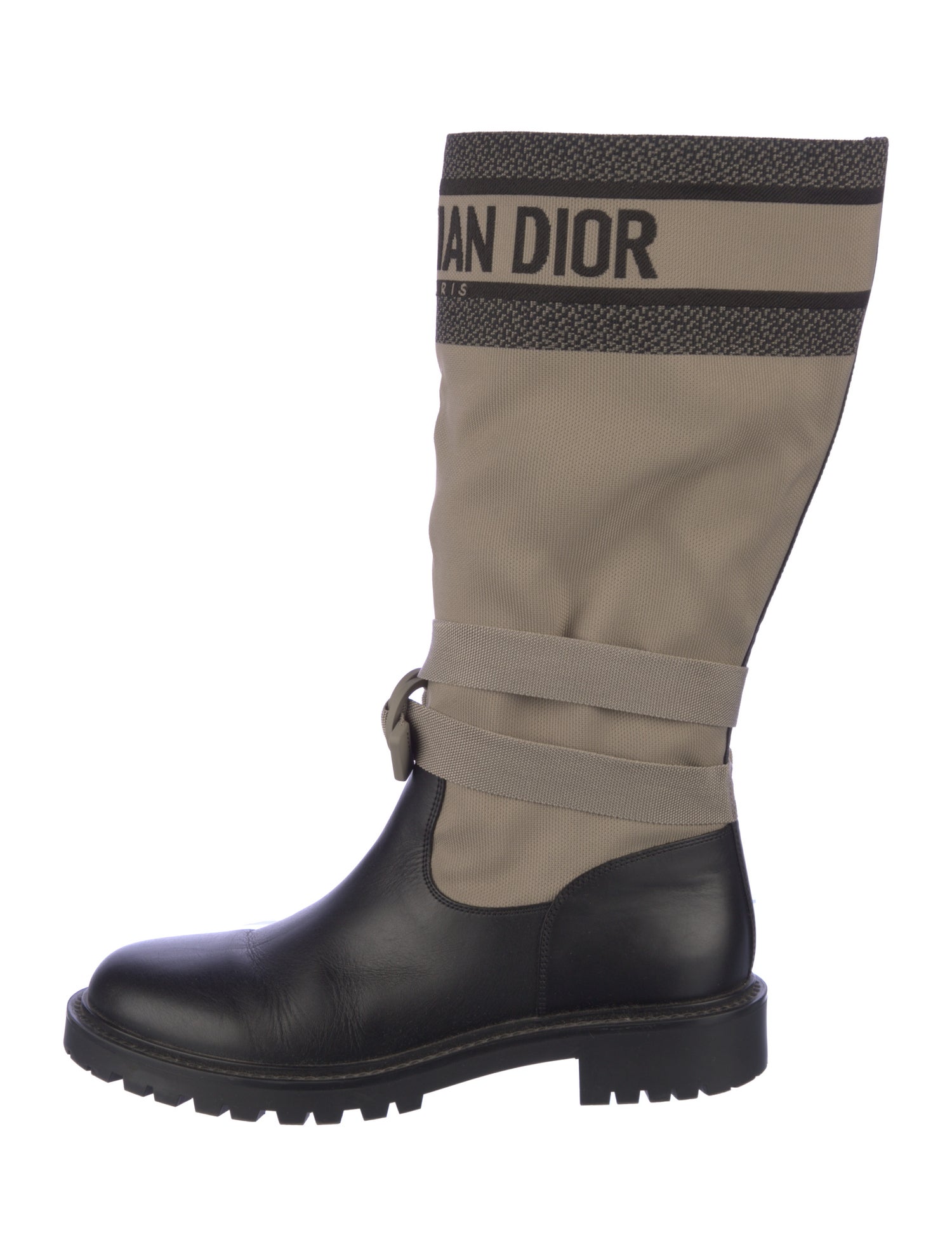 Christian Dior Canvas Colorblock Pattern Moto Boots
