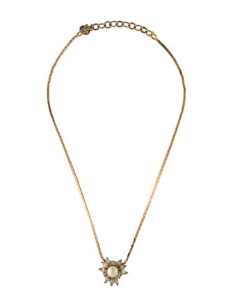 Christian Dior Vintage Crystal & Faux Pearl Pendant Necklace