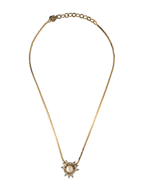 Christian Dior Vintage Crystal & Faux Pearl Pendant Necklace