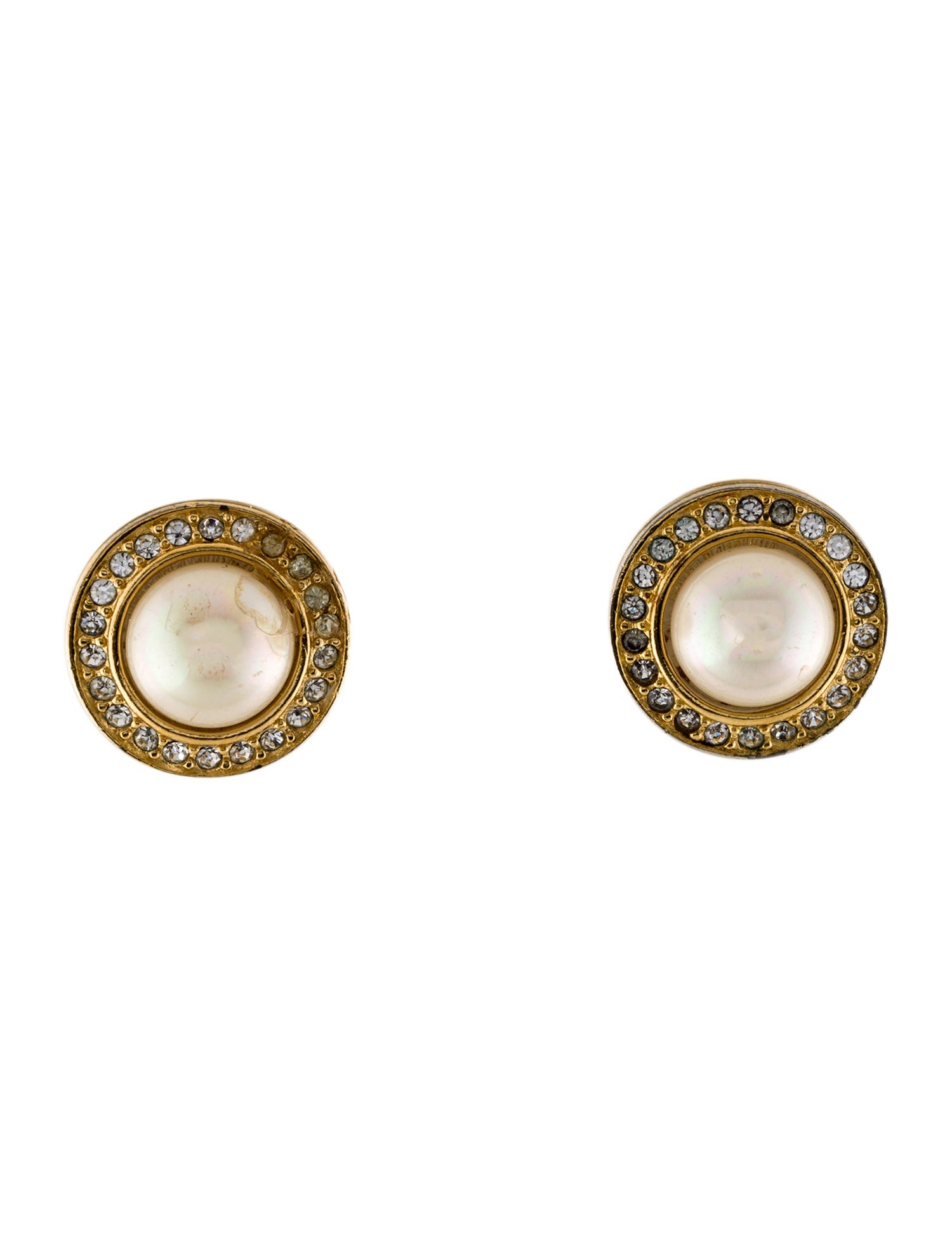 Christian Dior Vintage Faux Pearl & Crystal Clip-On Earrings
