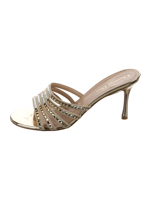 Christian Dior Leather Crystal Embellishments Slides