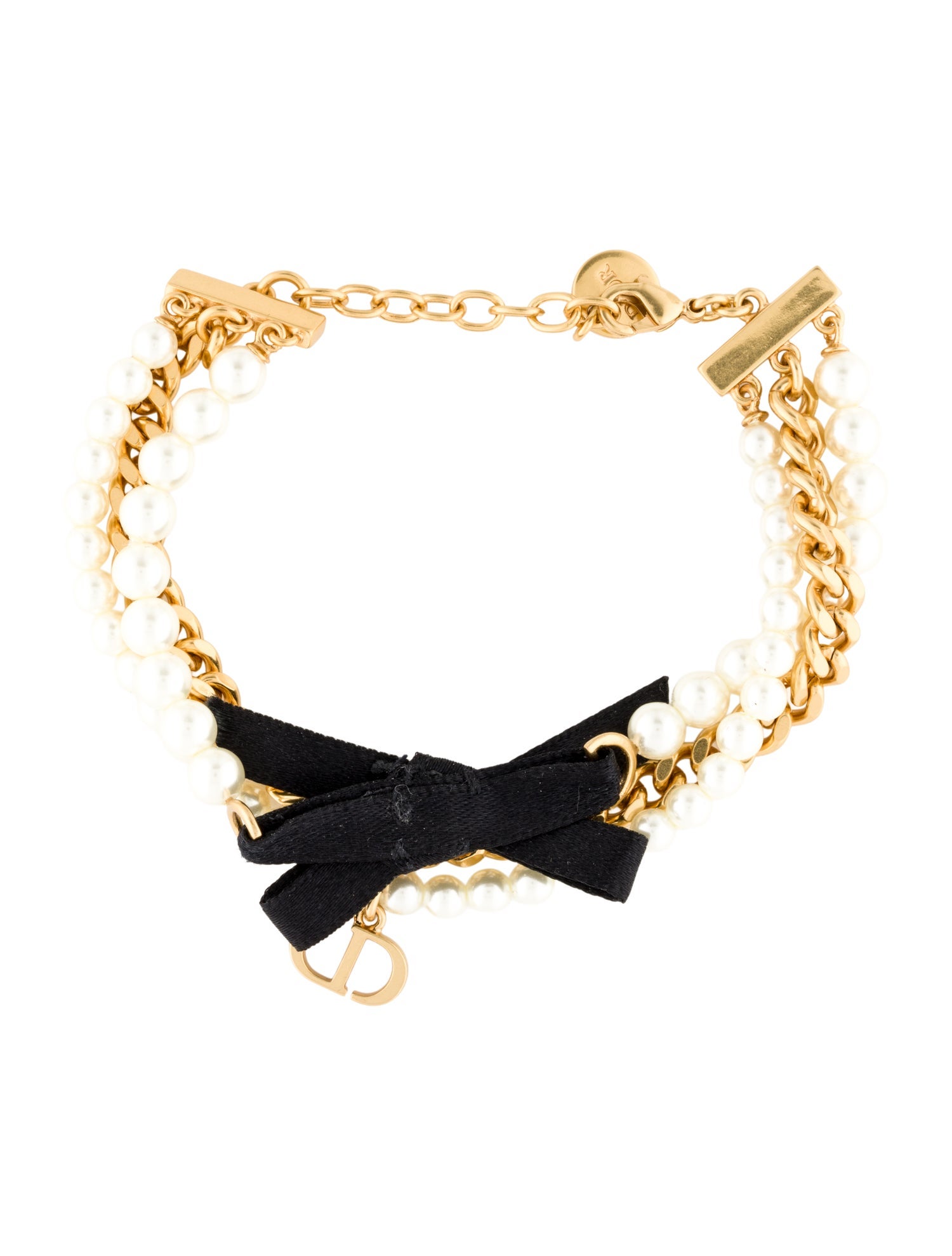 Christian Dior Faux Pearl & Satin Bow Le Noeud De Dior Bracelet