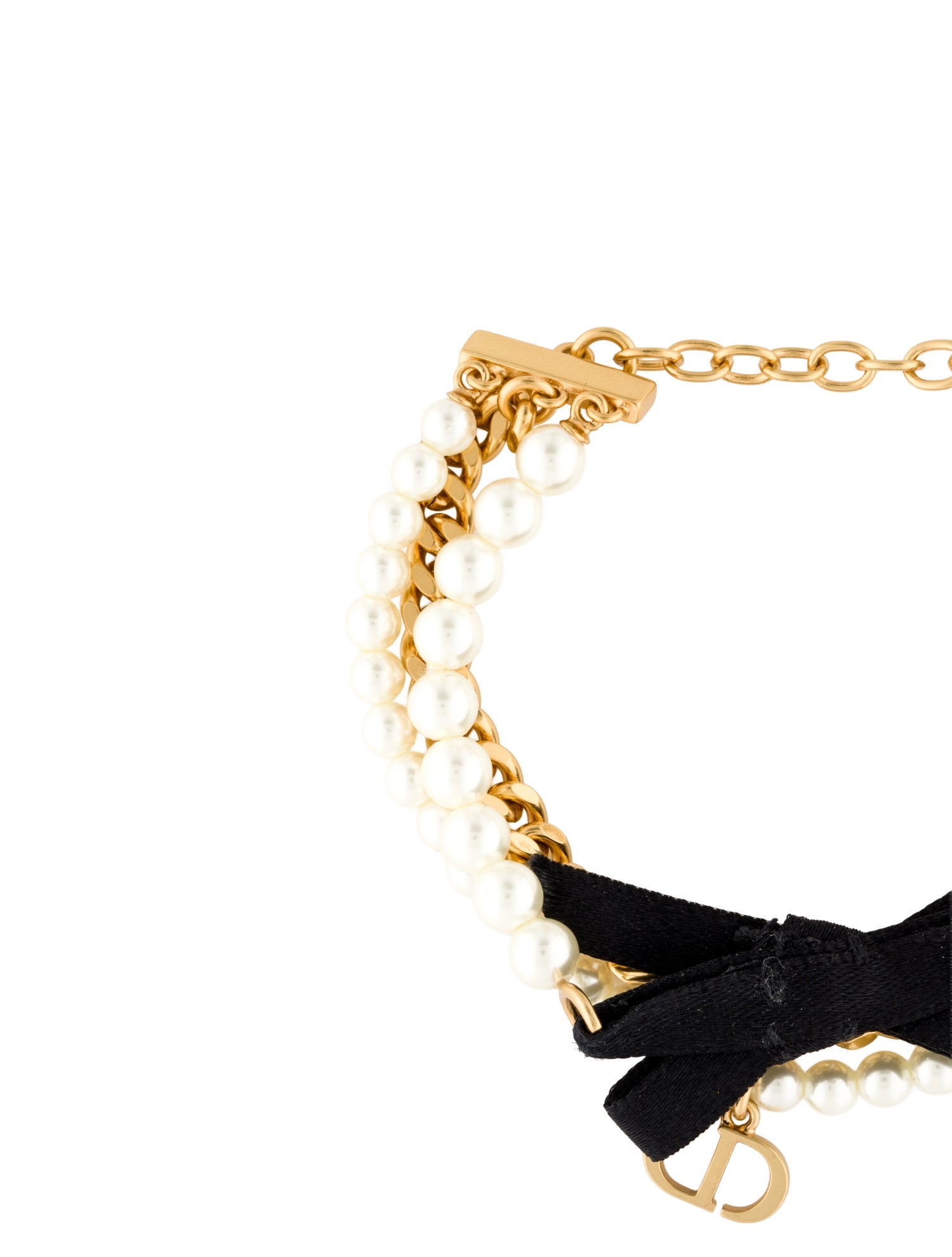 Christian Dior Faux Pearl & Satin Bow Le Noeud De Dior Bracelet
