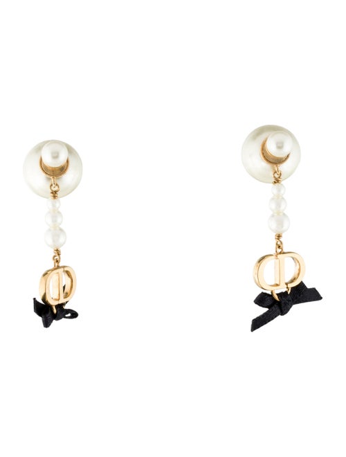 Christian Dior Faux Pearl Tribales Ribbon Drop Earrings