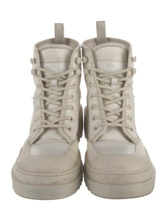 Christian Dior Canvas Whipstitch Trim Combat Boots