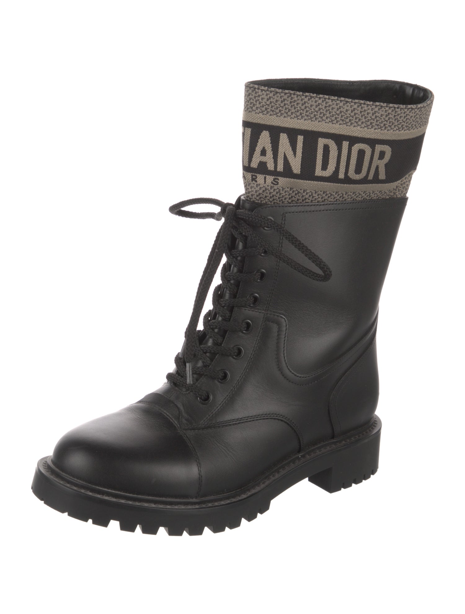 Christian Dior Oblique Jacquard Leather Combat Boots