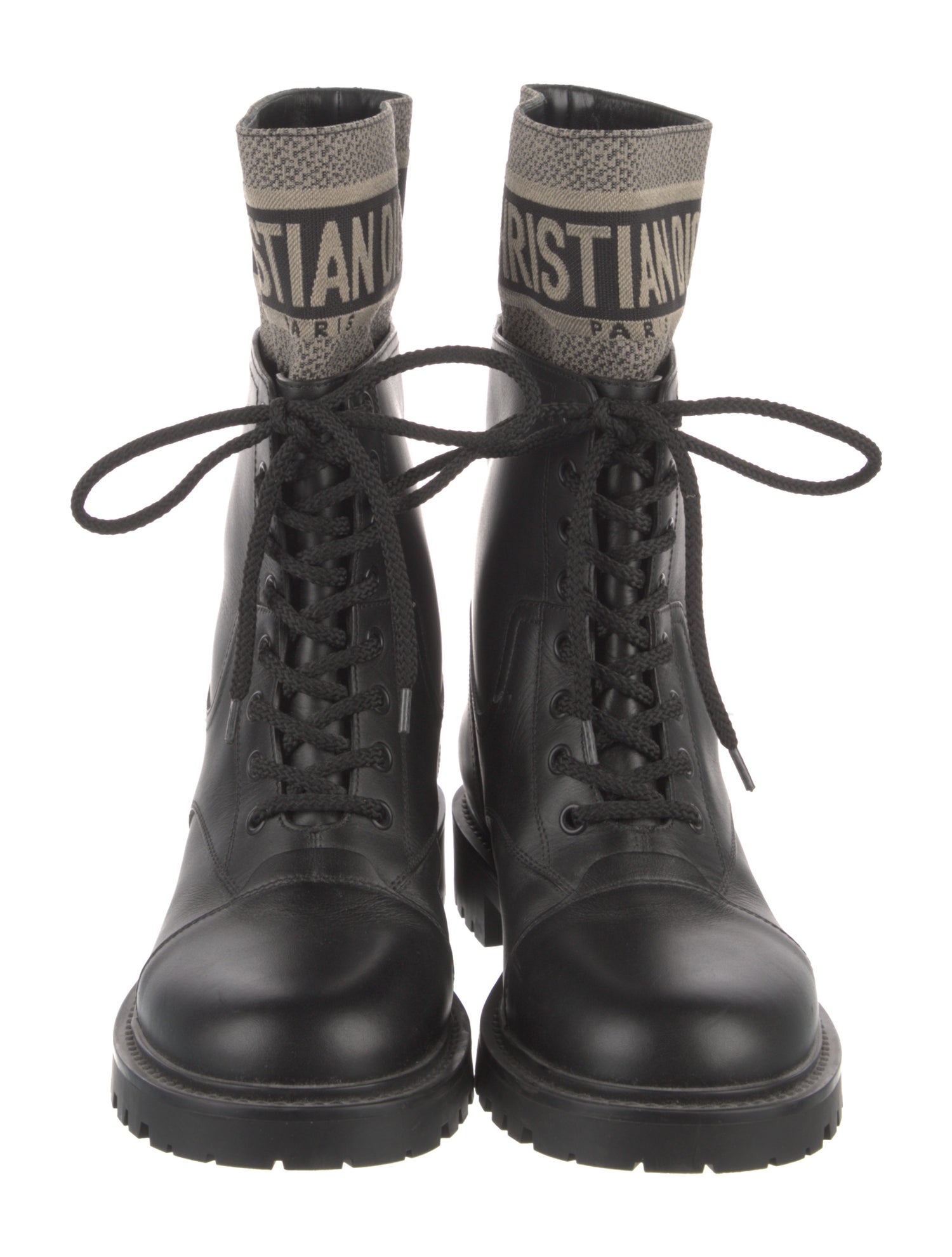 Christian Dior Oblique Jacquard Leather Combat Boots