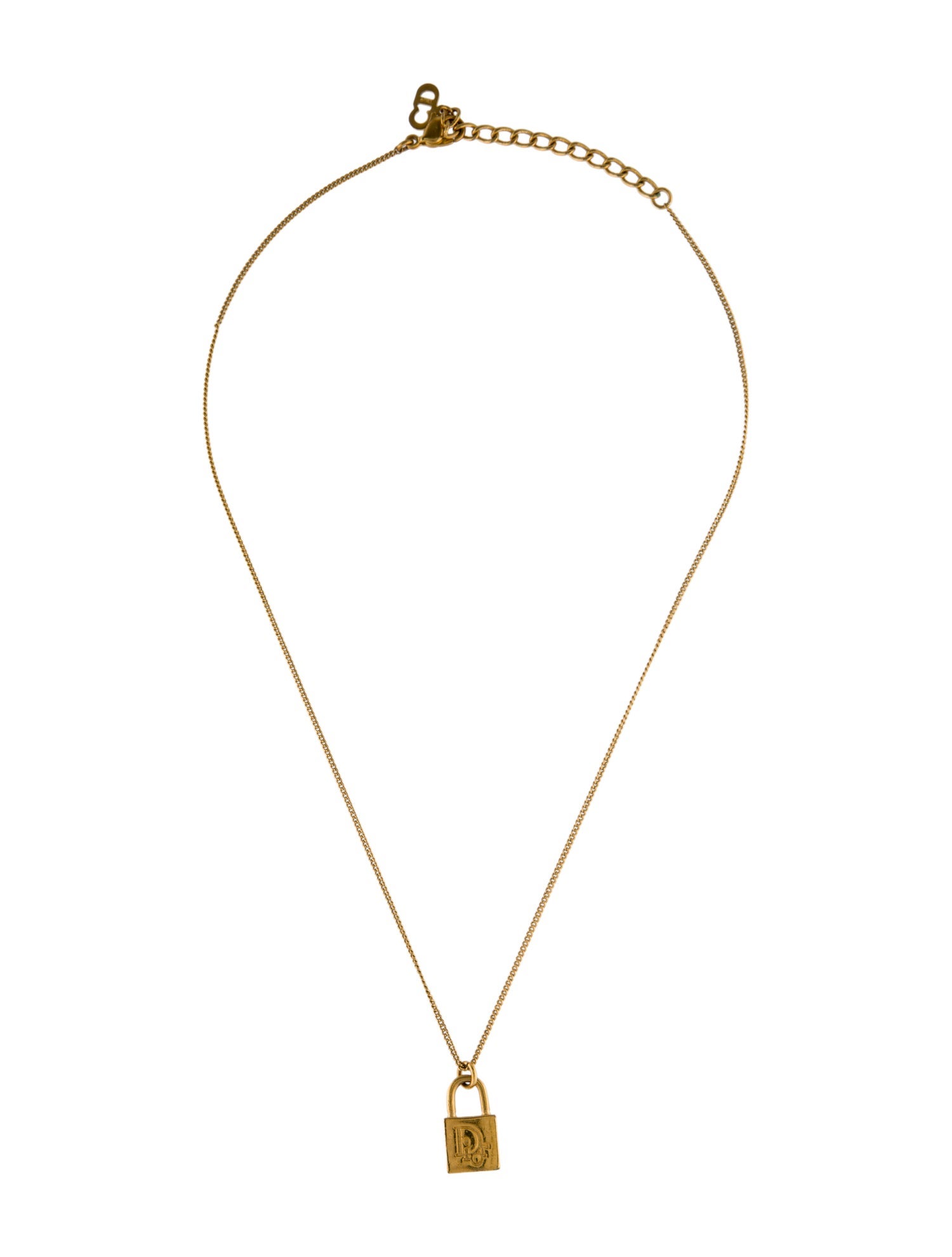 Christian Dior Vintage Logo Padlock Pendant Necklace