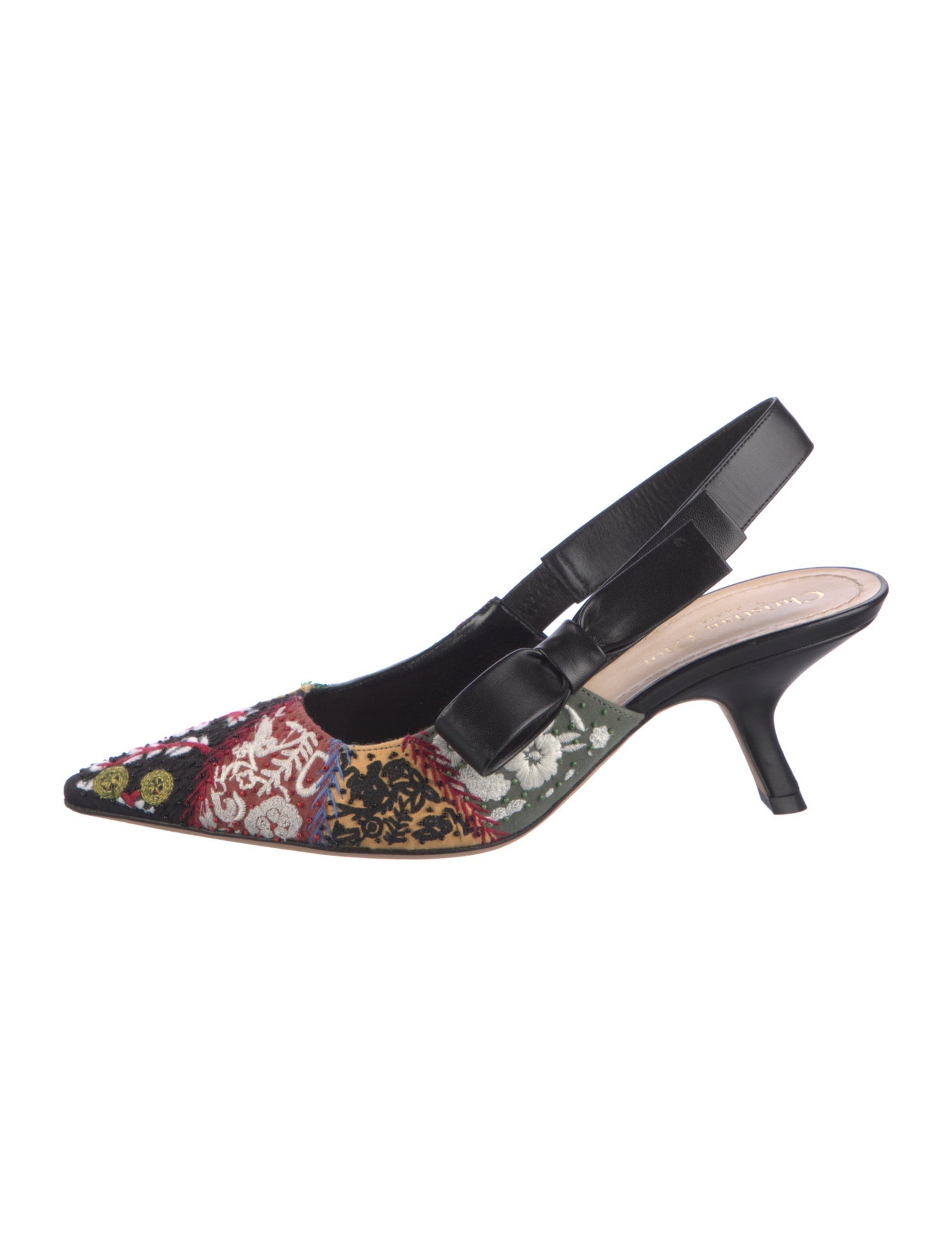 Christian Dior Floral Print Bow Accents Slingback Pumps