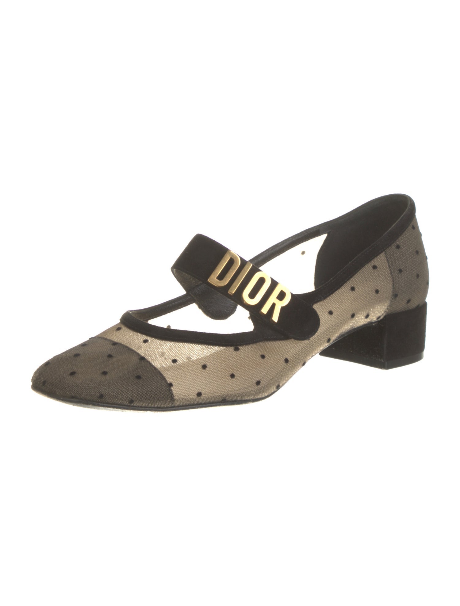 Christian Dior Mesh Polka Dot Print Mary Jane Flats