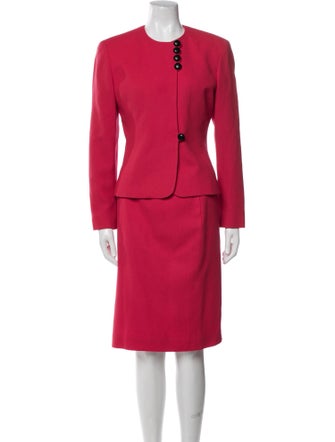 Christian Dior Wool Leather Trim Embellishment Skirt Suit