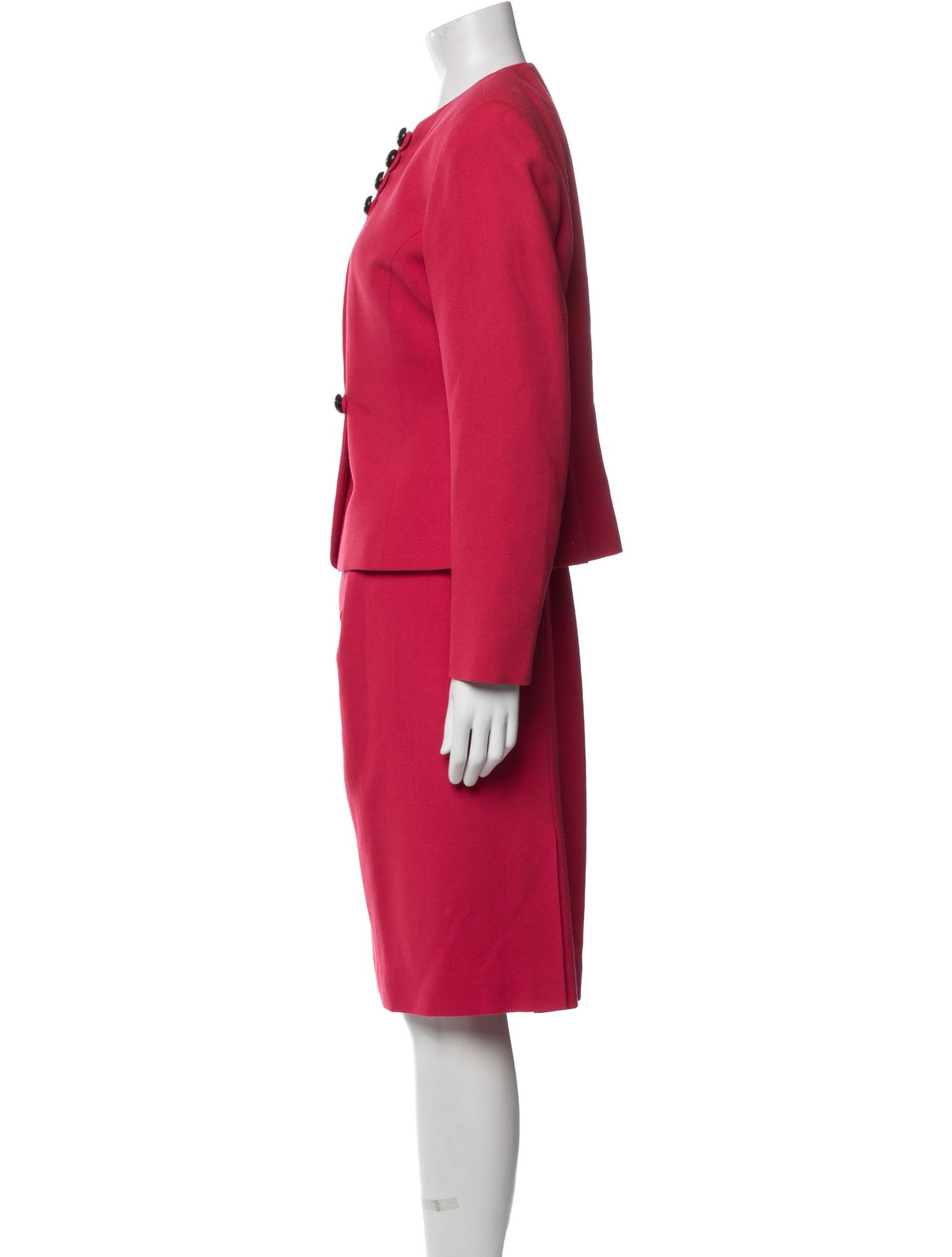 Christian Dior Wool Leather Trim Embellishment Skirt Suit