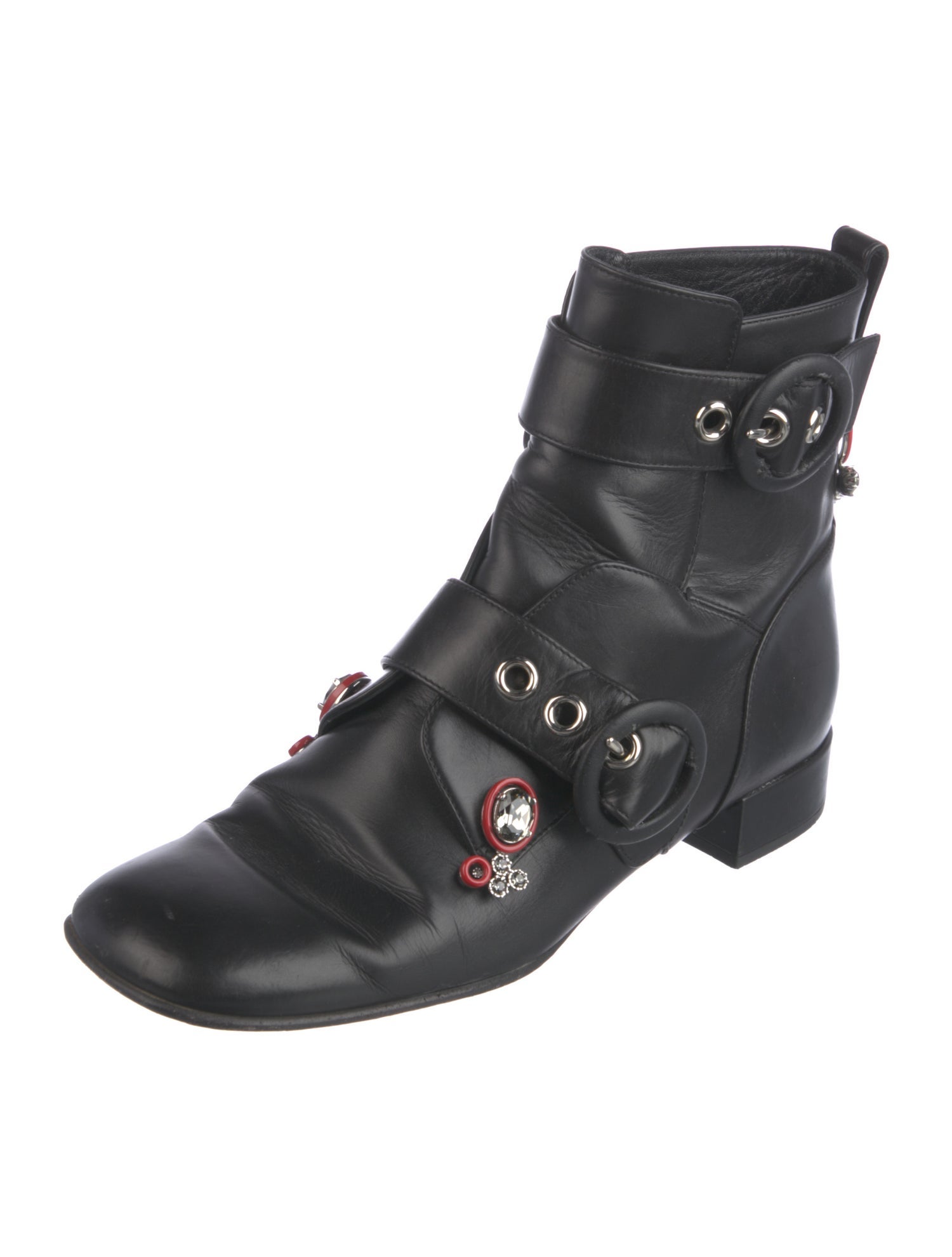 Christian Dior Leather Crystal Embellishments Moto Boots