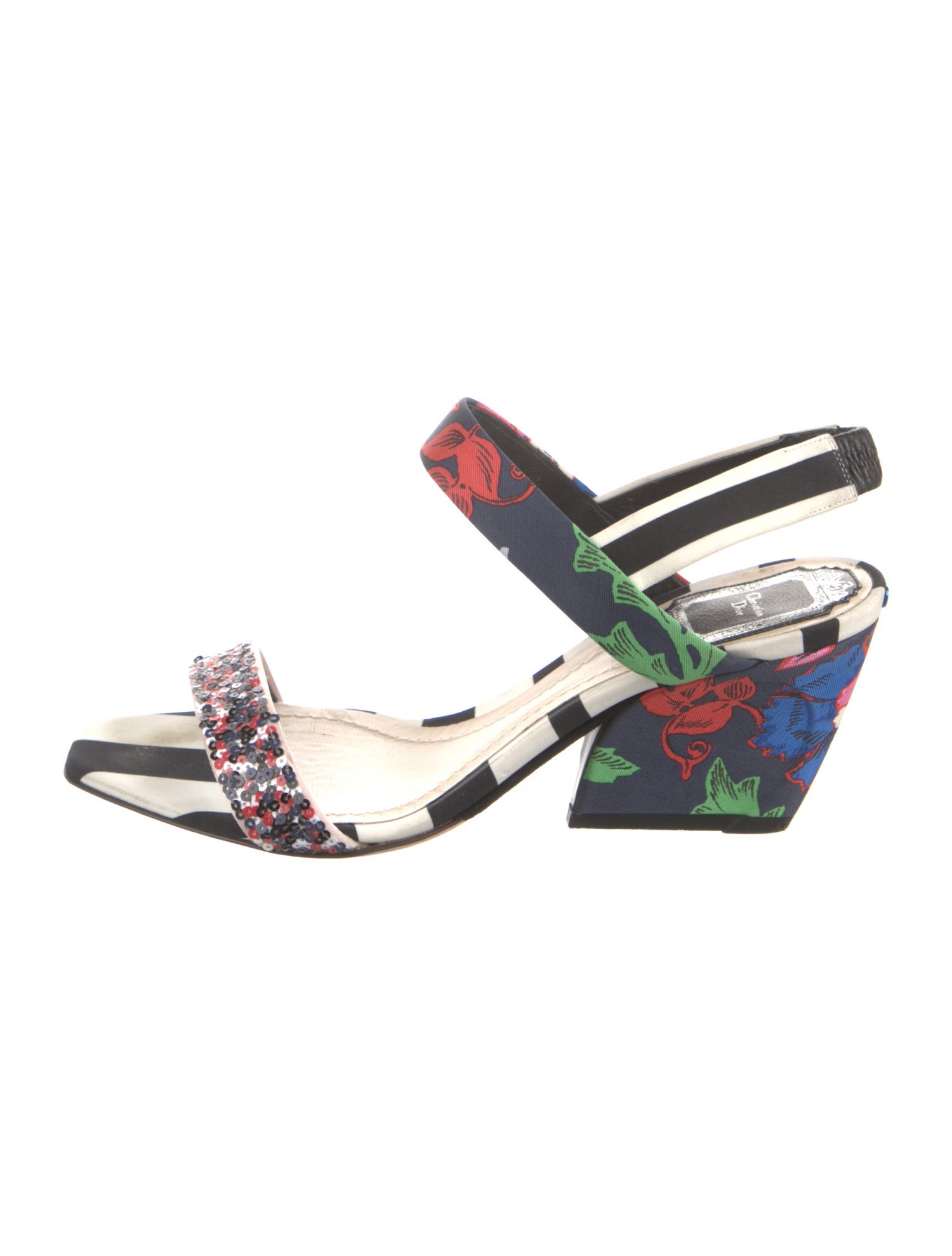 Christian Dior Printed Sequin Embellishments Slingback Sandals