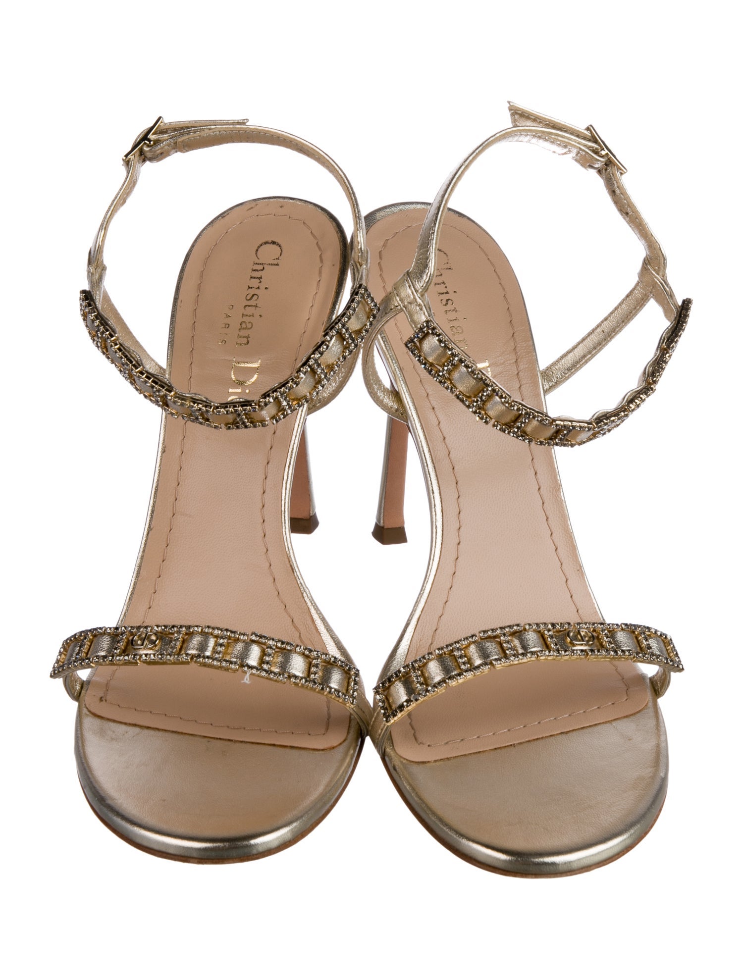 Christian Dior Leather Crystal Embellishments Slingback Sandals