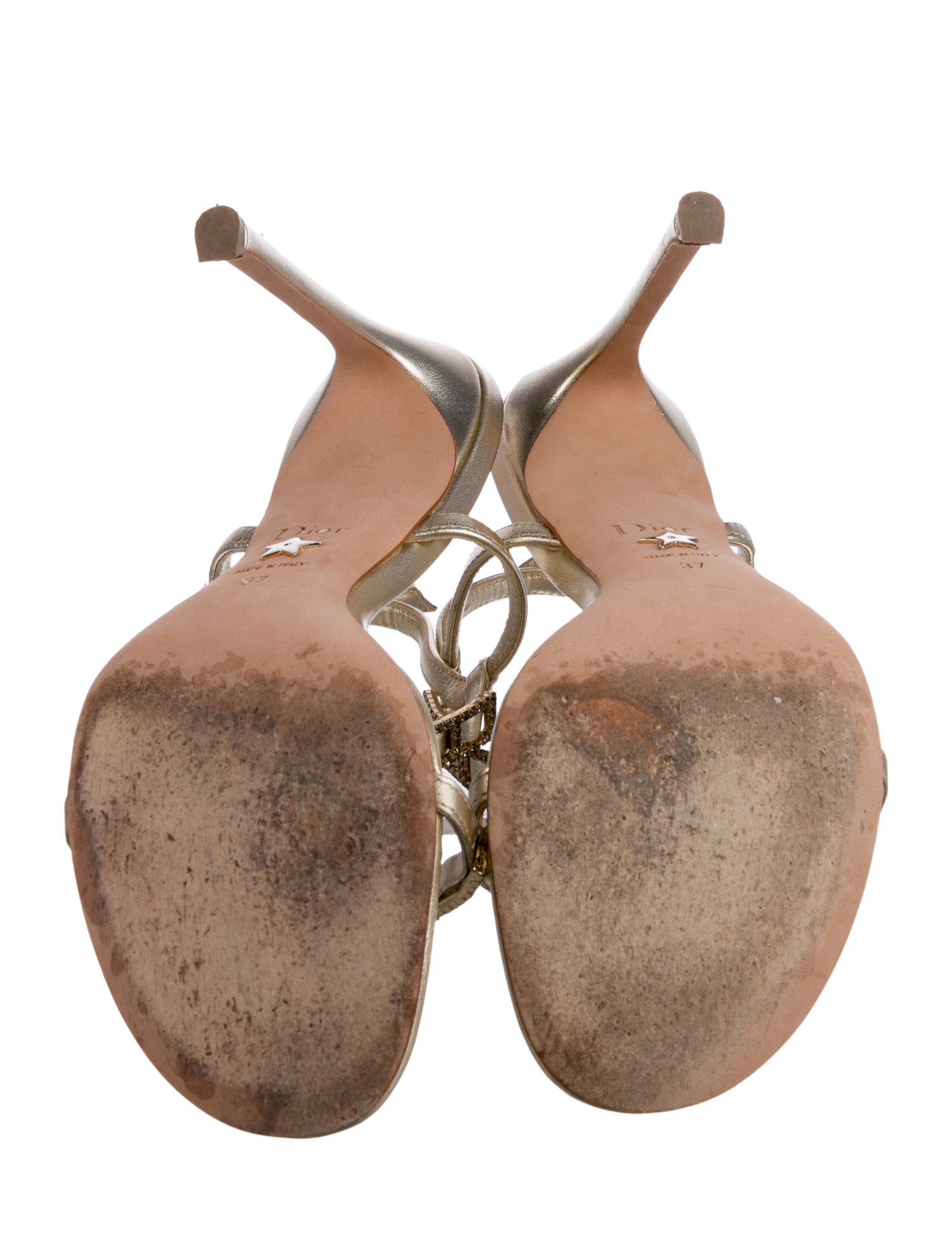 Christian Dior Leather Crystal Embellishments Slingback Sandals