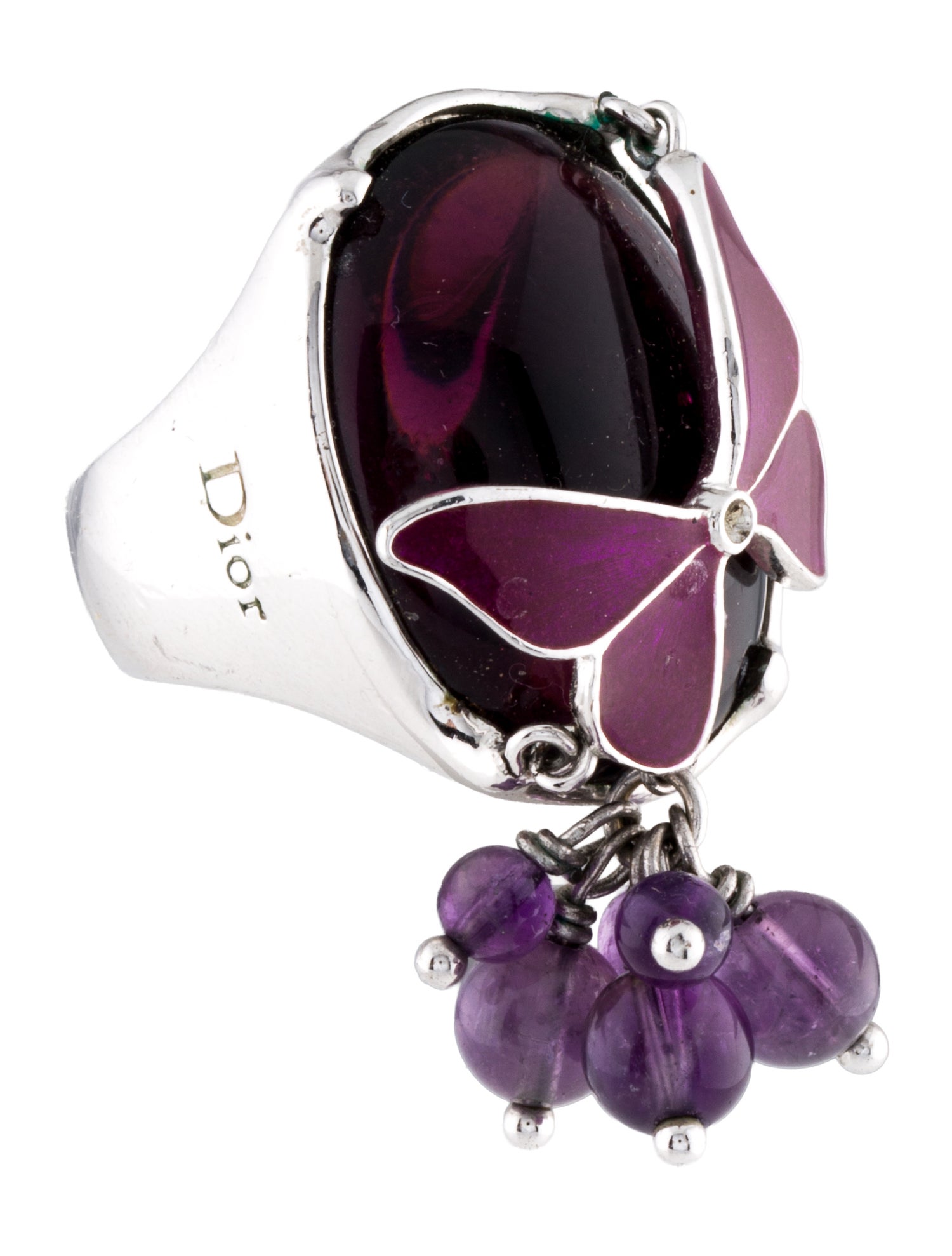 Christian Dior Enamel & Crystal Butterfly Cocktail Ring