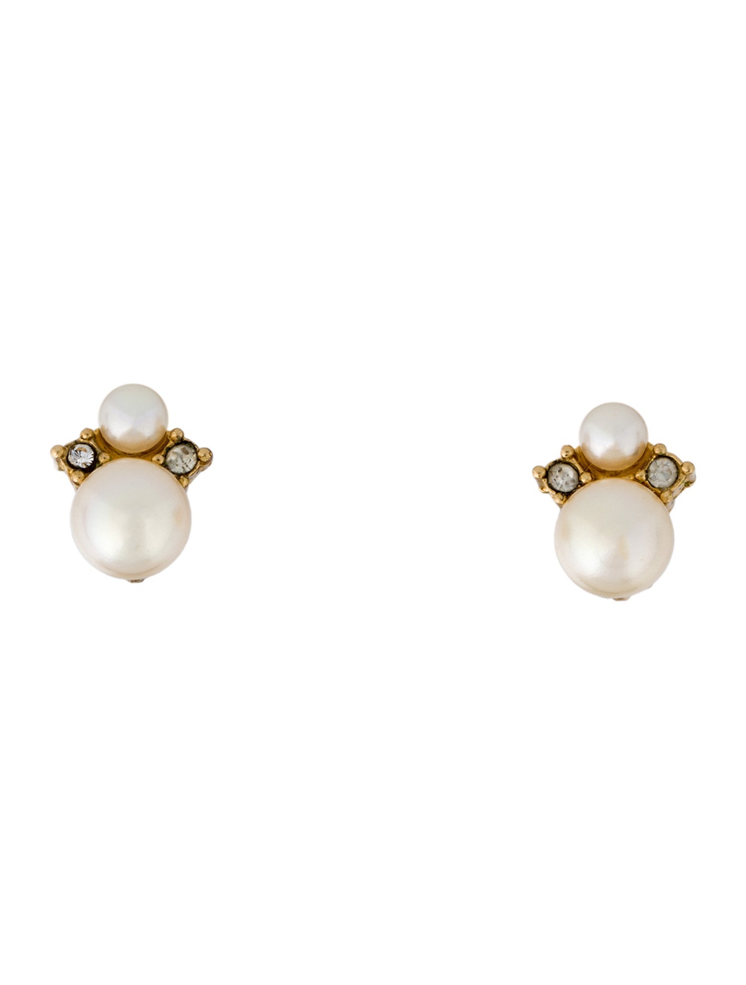 Christian Dior Vintage Faux Pearl & Crystal Clip-On Earrings