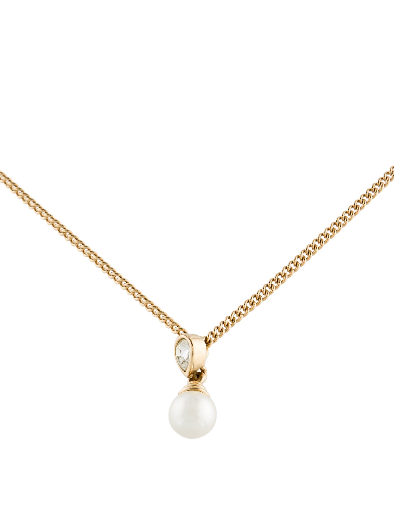 Christian Dior Vintage Crystal & Faux Pearl Pendant Necklace