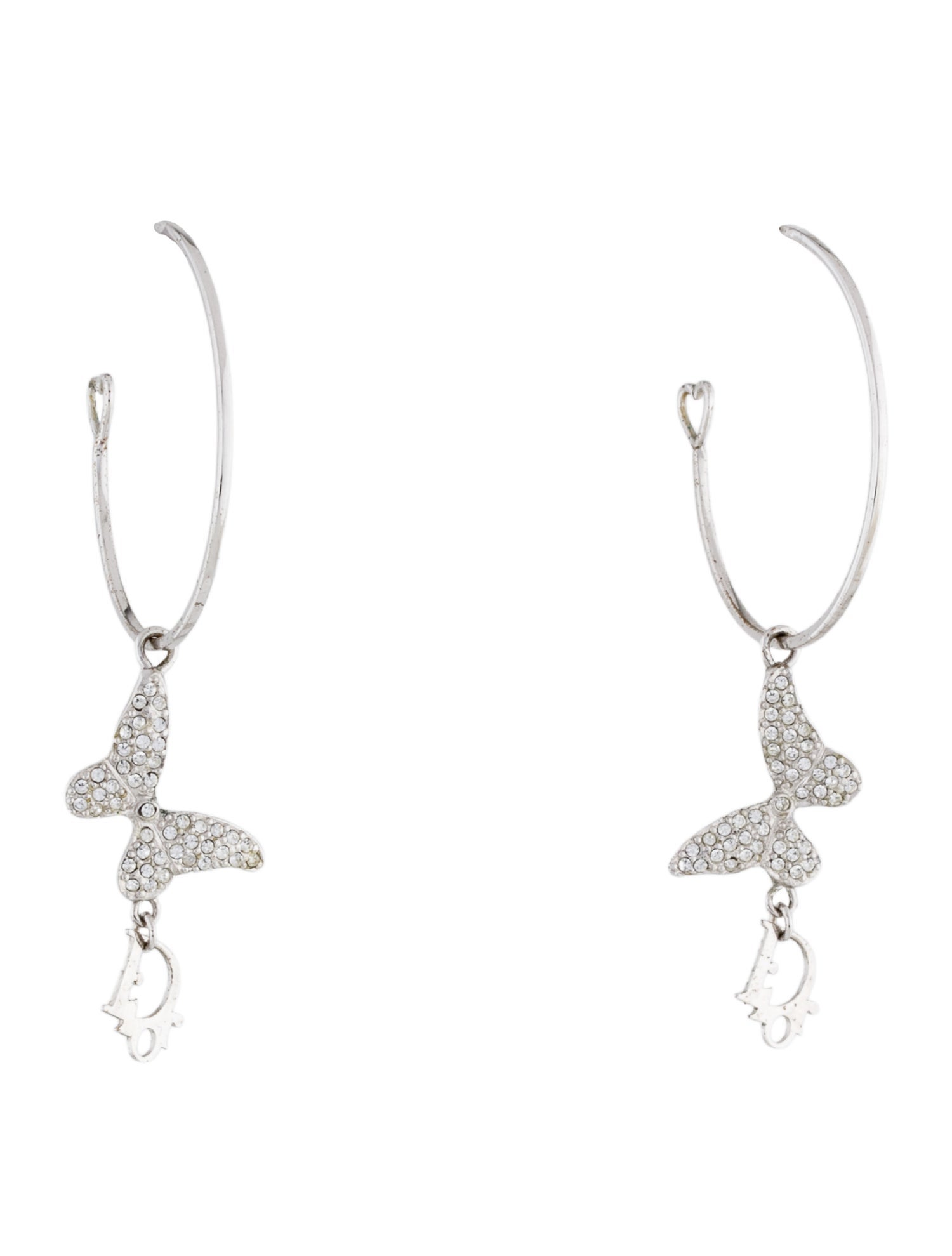 Christian Dior Crystal Butterfly Hoop Earrings