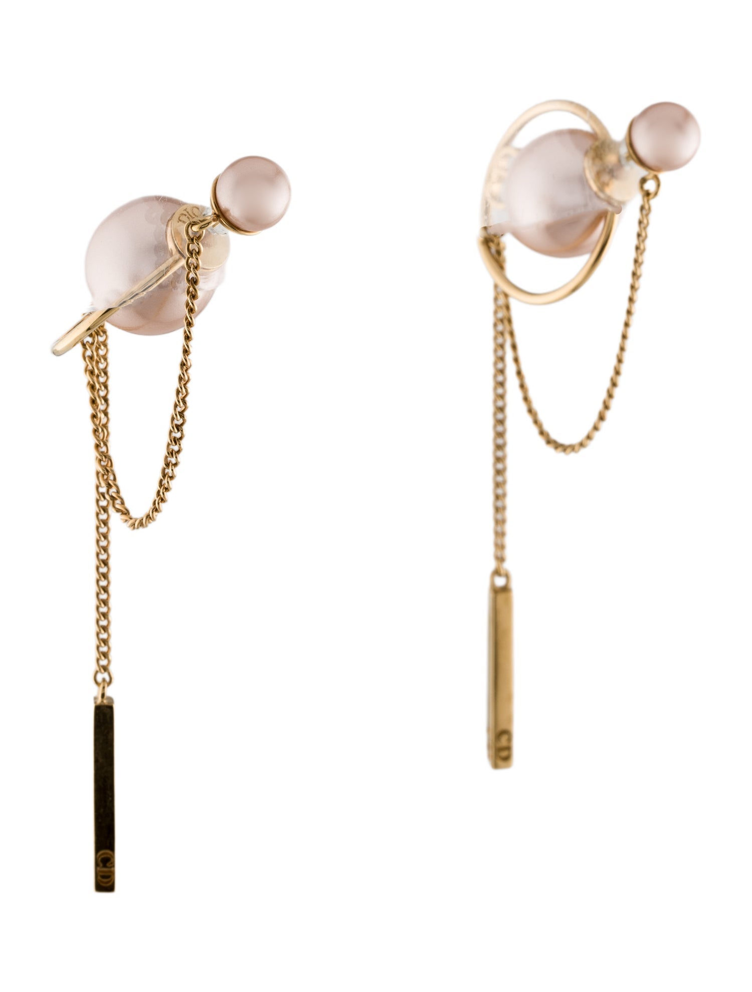 Christian Dior Faux Pearl Tribales Chain Drop Earrings